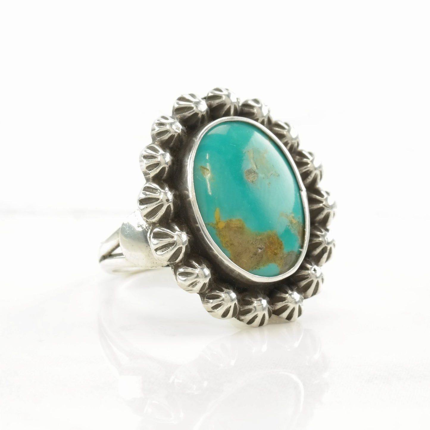 Navajo Guild Sterling Silver Turquoise Ring | Vintage Native American Jewelry Size 7