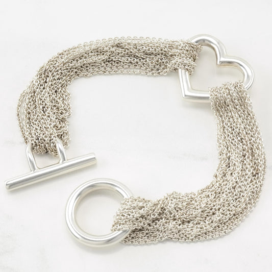 Vintage Tiffany & Co Sterling Silver Toggle Bracelet Heart Mesh