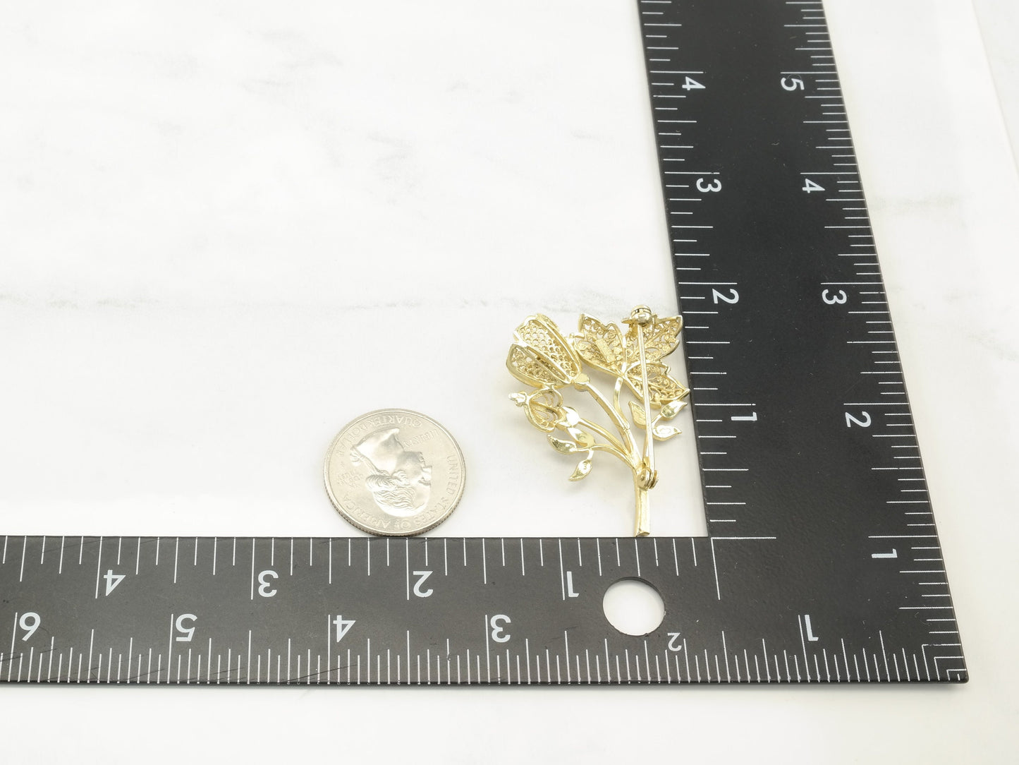 Sterling Silver Vintage Flower Brooch Marcasite Gold Hue