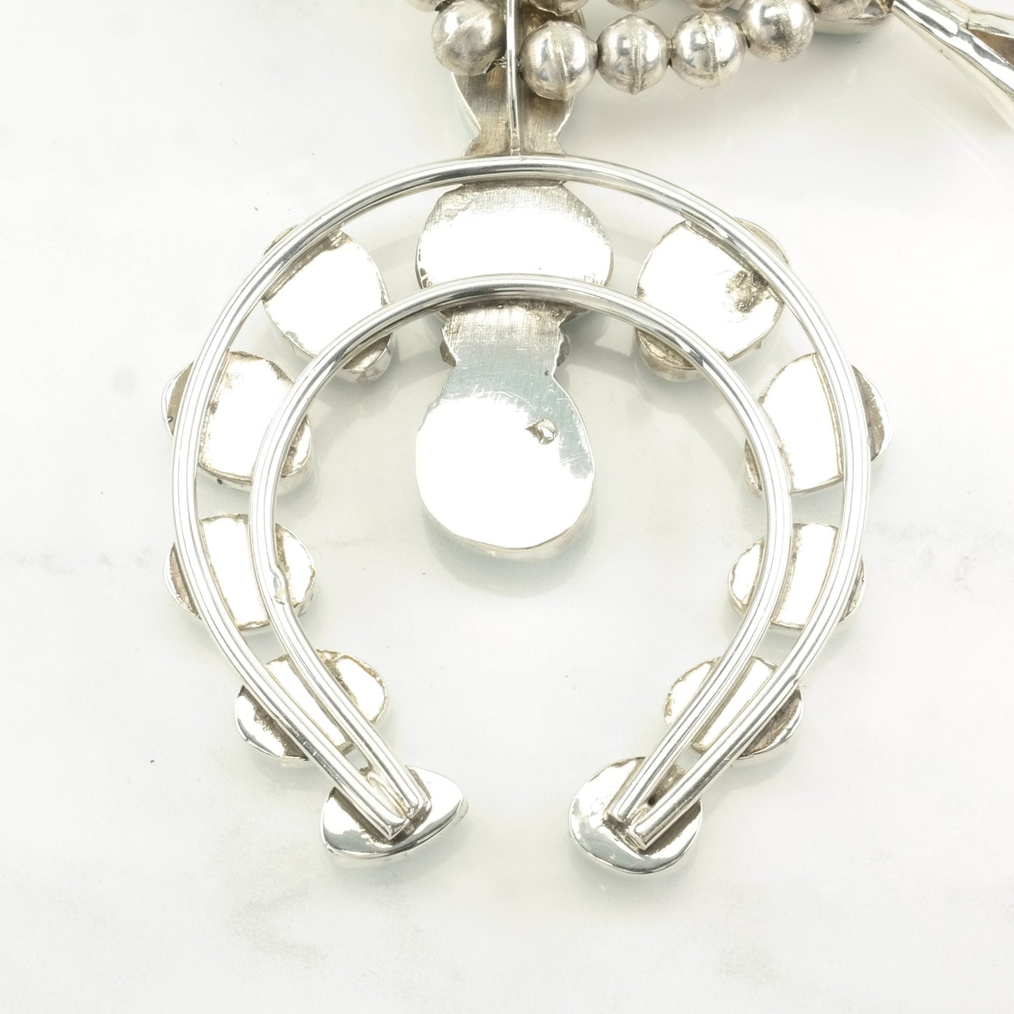 Vintage Squash Blossom Sterling Silver Blue Turquoise Mountain Peak Necklace