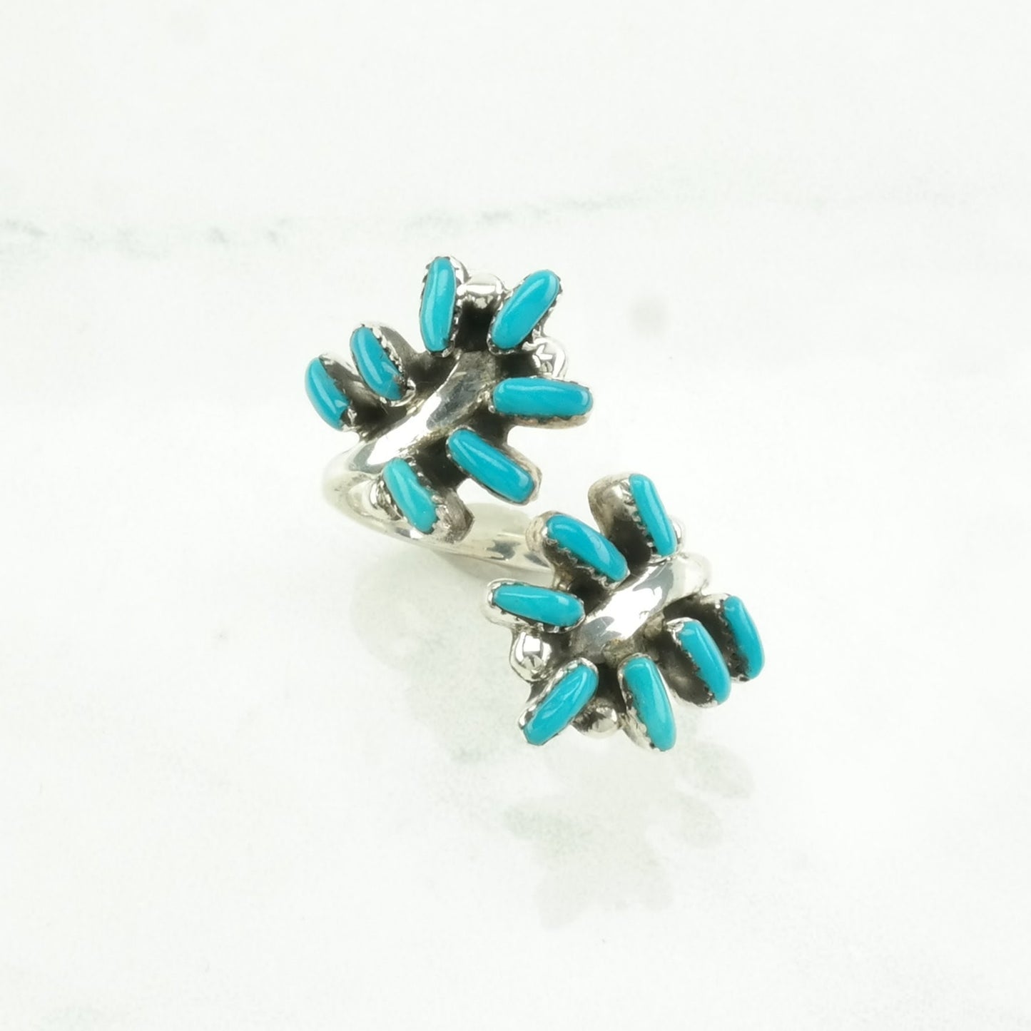 Vintage Southwest Silver Ring Block Turquoise Bypass Sterling Blue Size 7 3/4