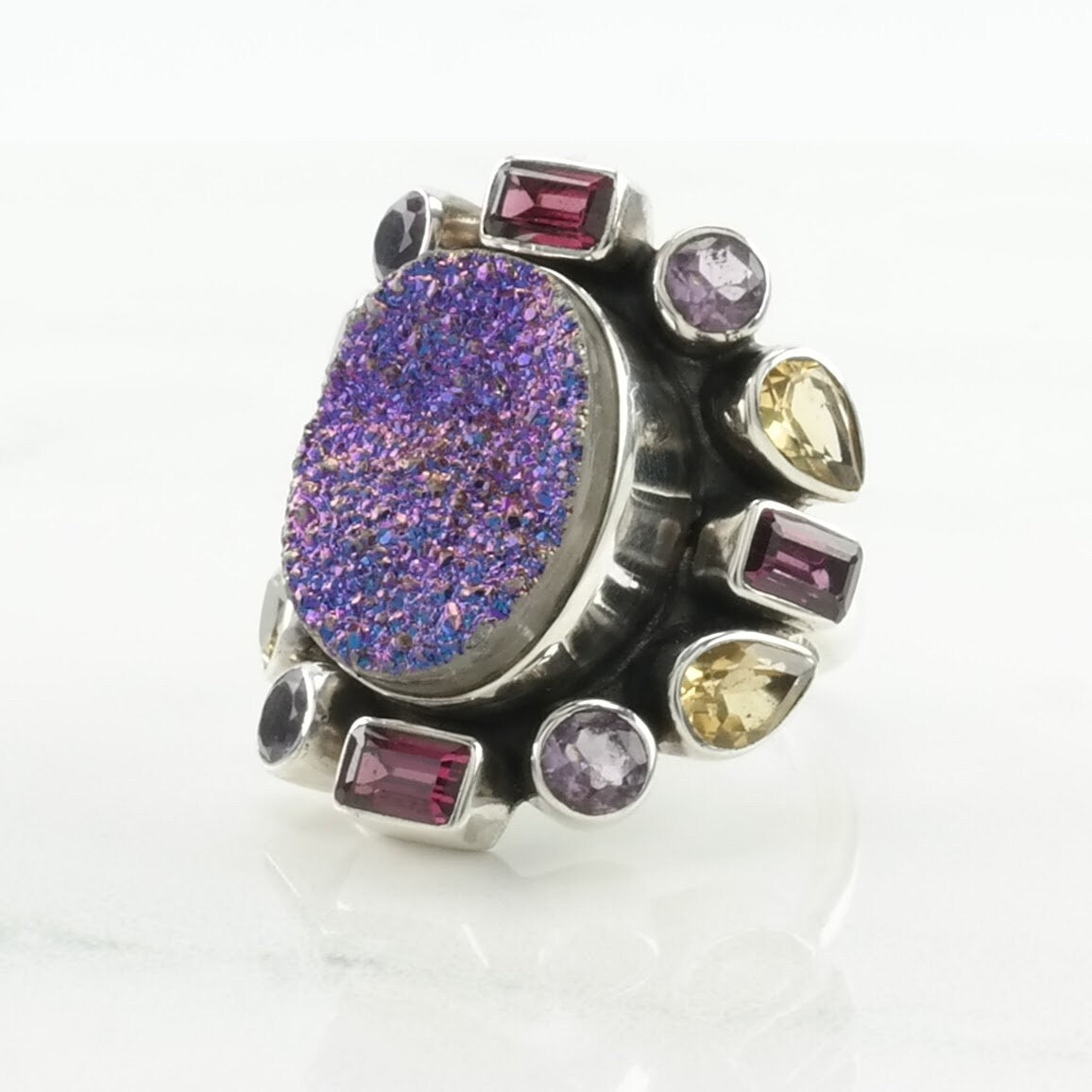 Vintage Nicky Butler Silver Ring Quartz, Garnet, Amethyst, Citrine Cluster Sterling Size 7