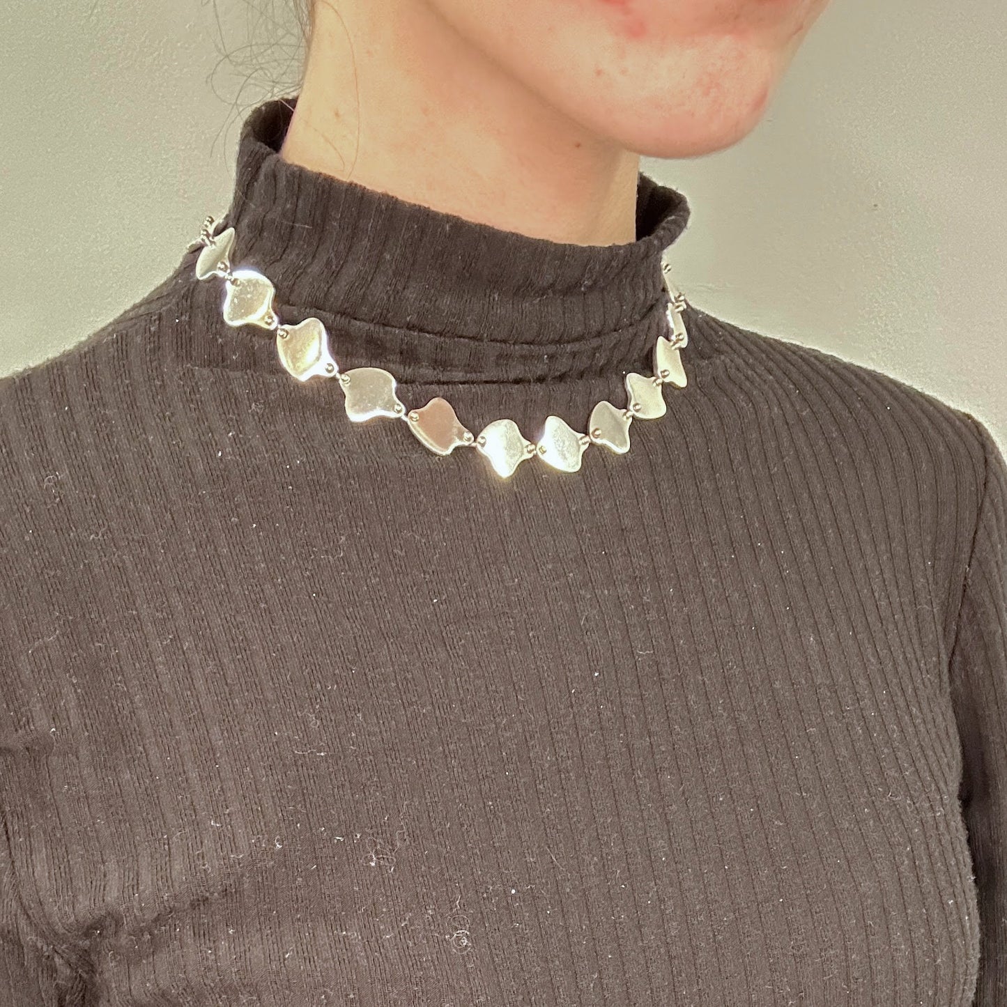 Vintage Movado Sterling Silver Modernist Gold Accent Necklace