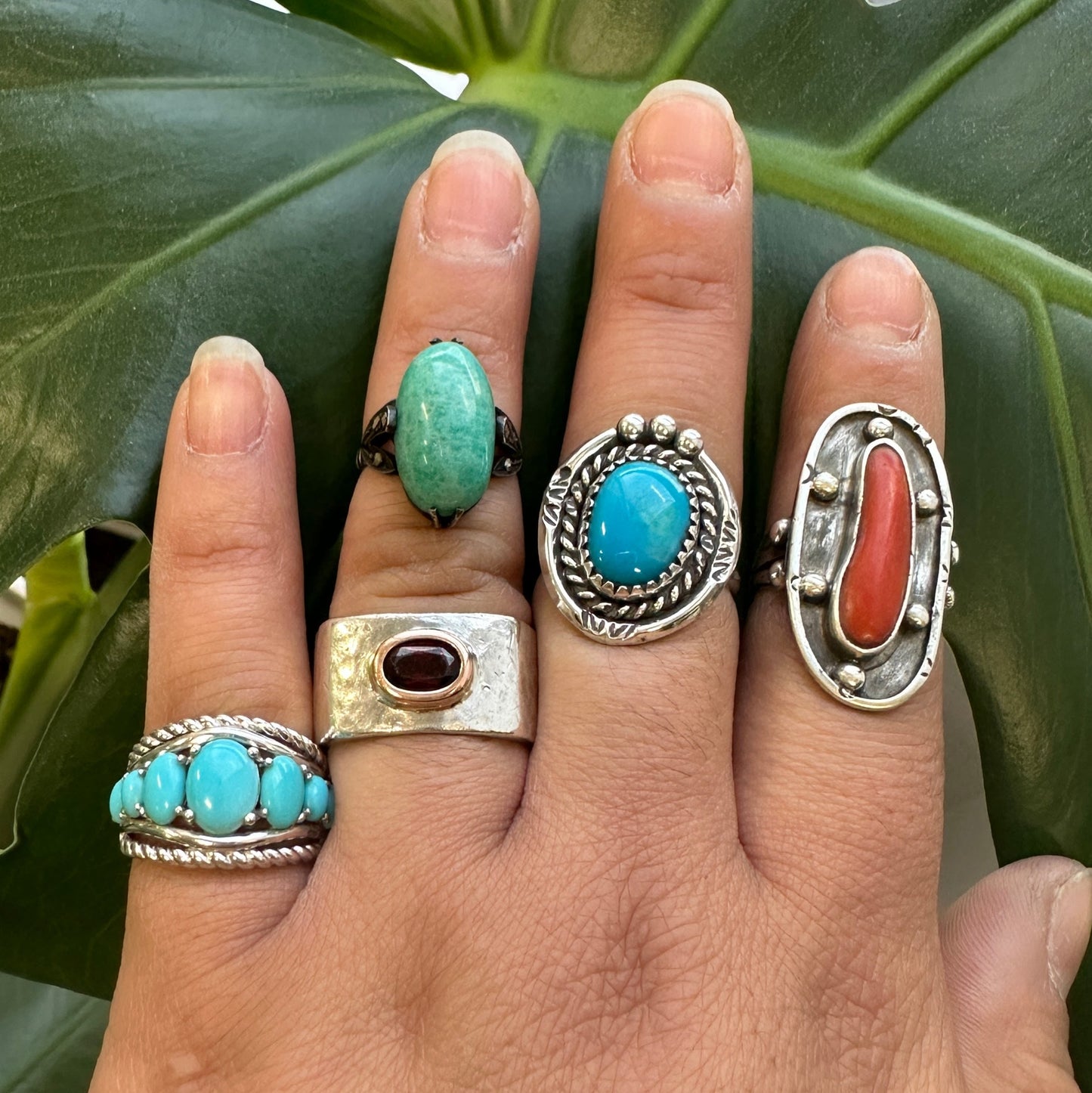 Vintage Sterling Silver Ring, Turquoise Blue Size 5