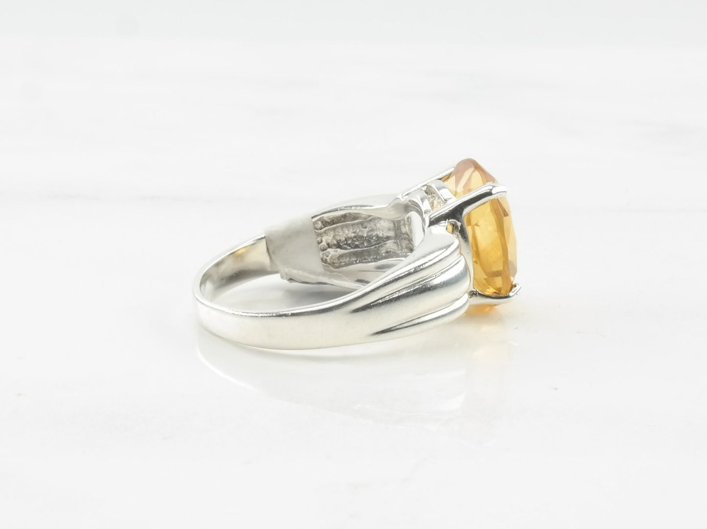 Vintage Sterling Silver Ring Citrine Yellow Size 7 1/2