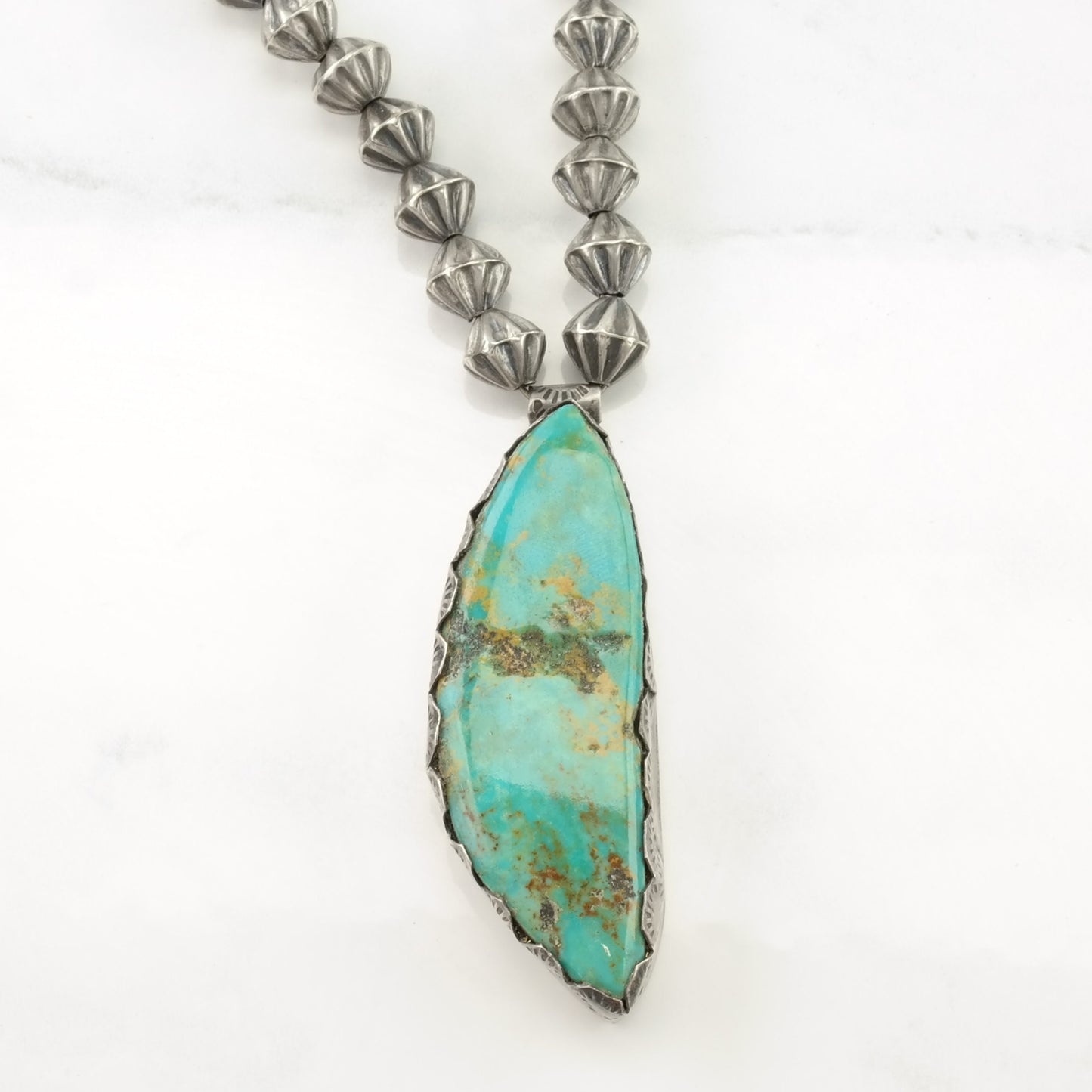 Vintage Southwest Sterling Silver Blue Turquoise Fluted Beads Necklace