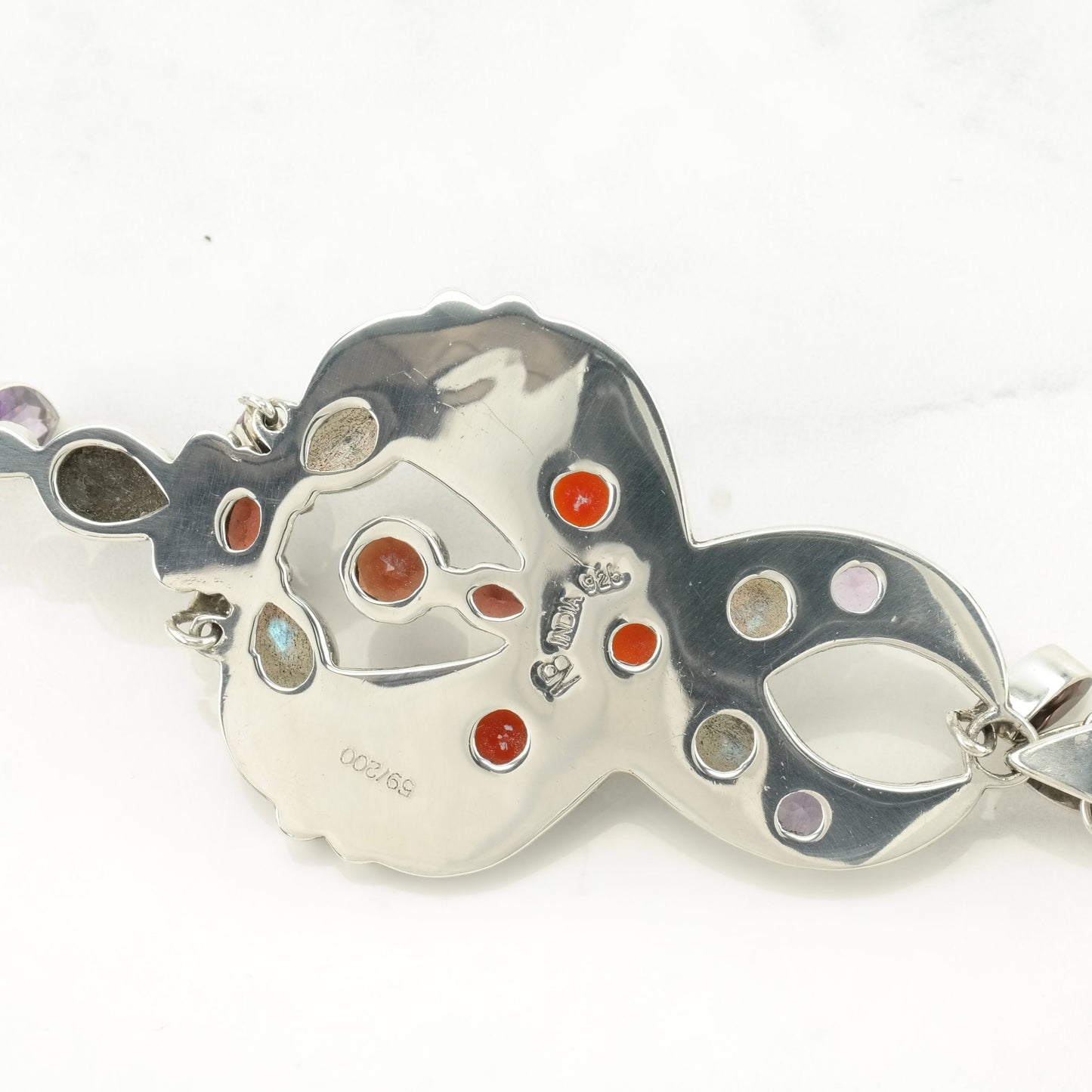 Vintage Nicky Butler Sterling Silver Garnet, Amethyst, Prasiolite, Labradorite Cluster Necklace