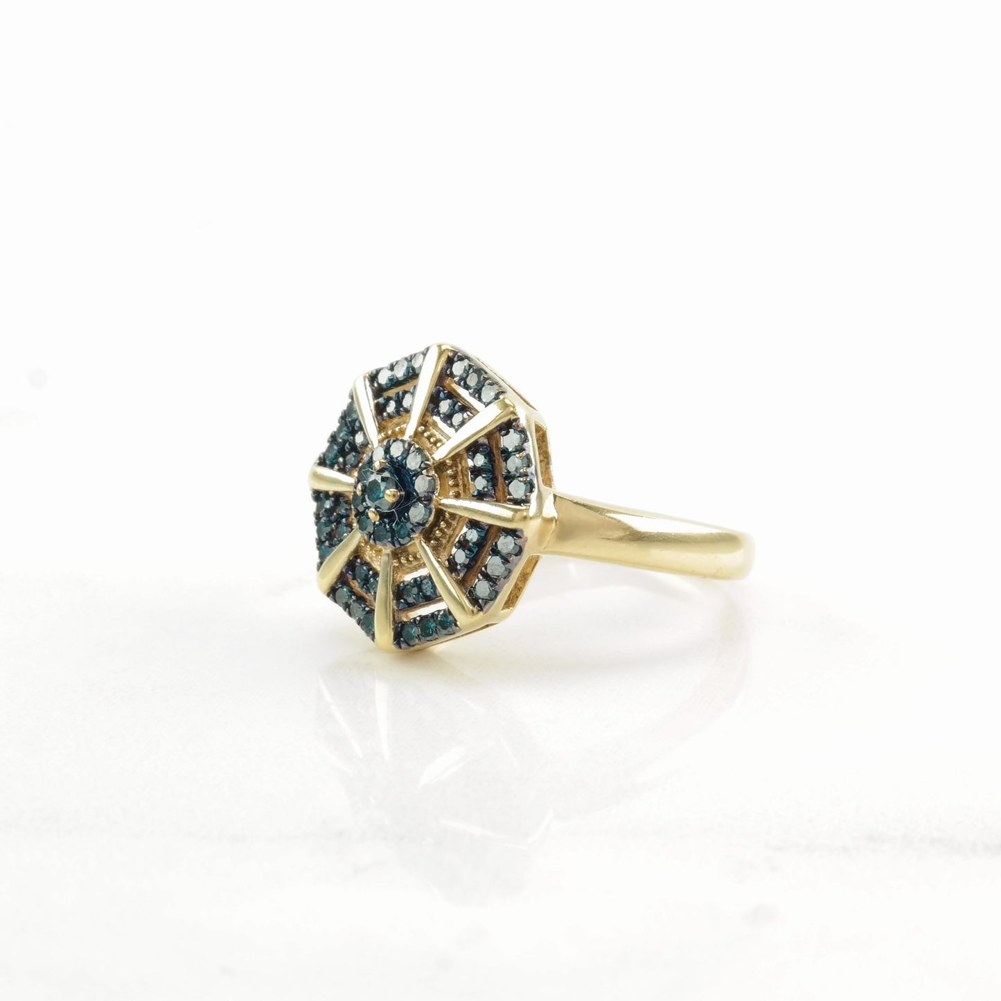 Vintage Sterling Silver Ring Diamond Cluster Blue Size 5