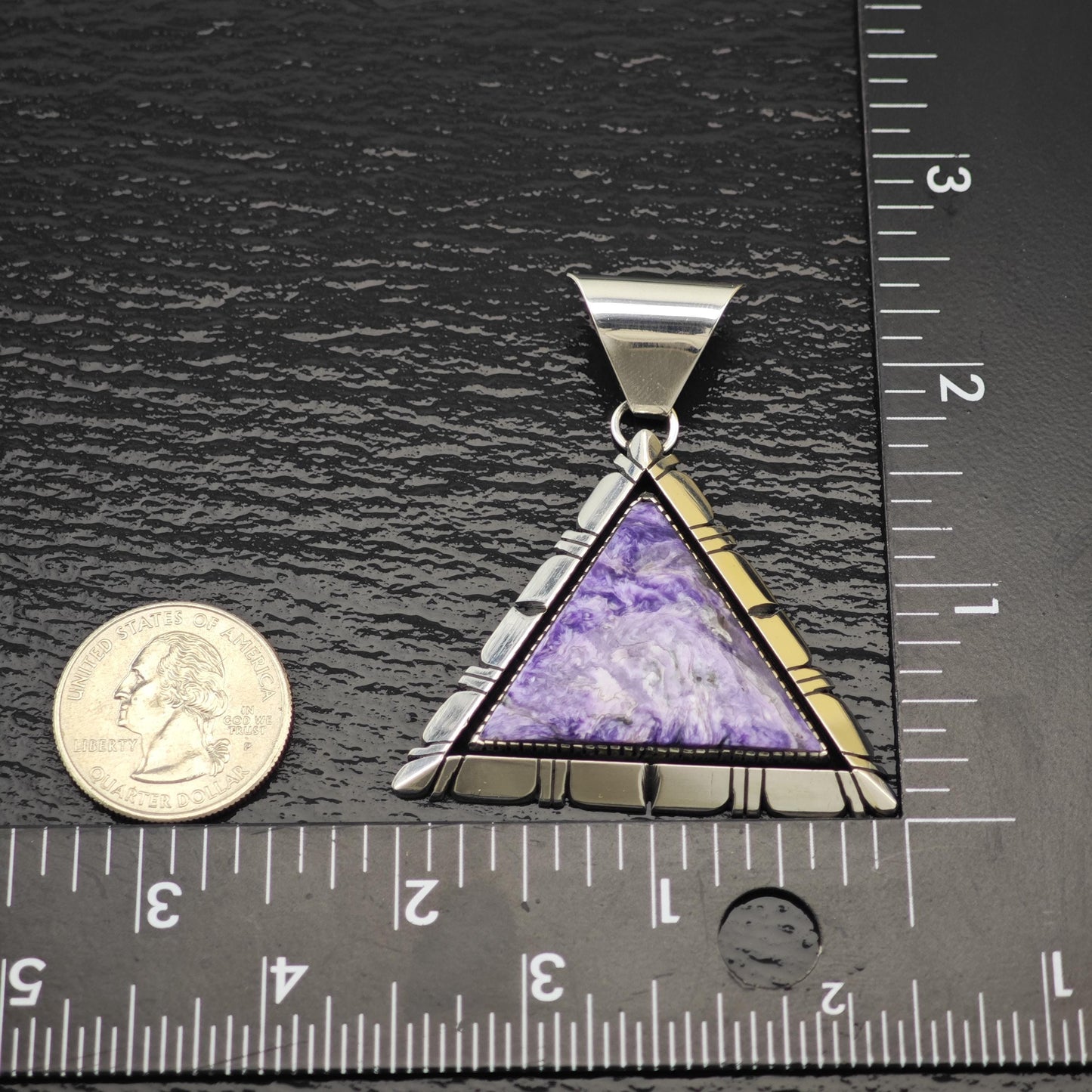 Navajo Charoite Pendant Sterling Silver Triangle P2821