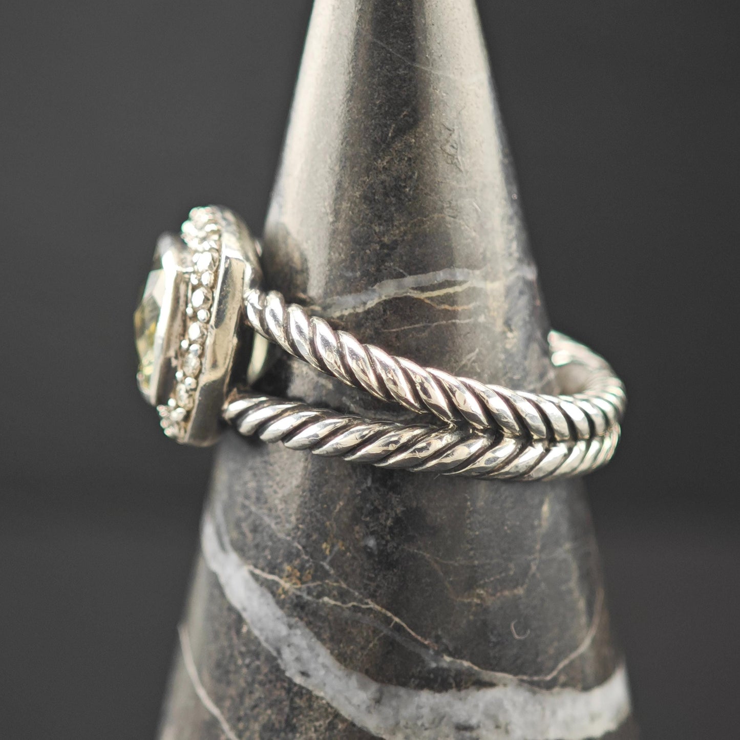 David Yurman Albion Prasiolite Diamond Ring Sterling Silver