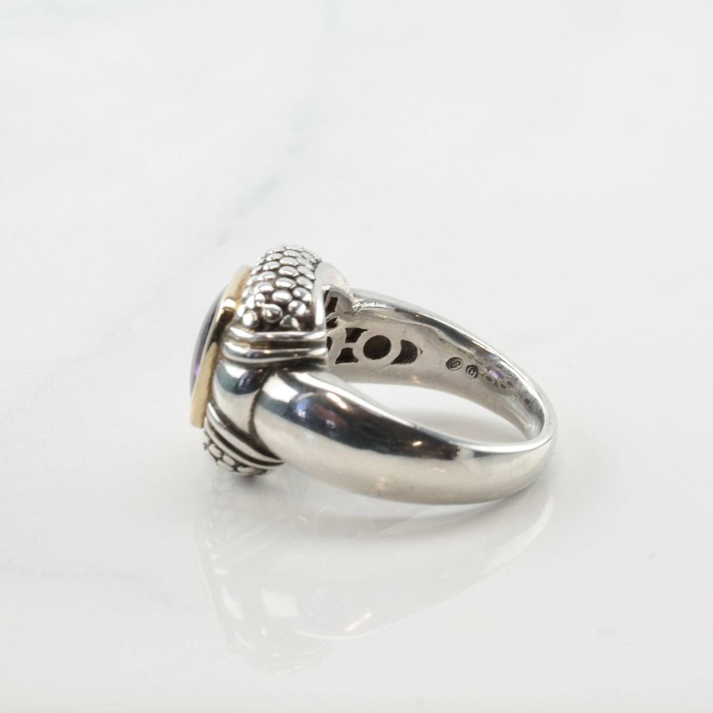 Vintage Sterling Silver & 18K Gold Ring with Purple Amethyst, Size 7.5