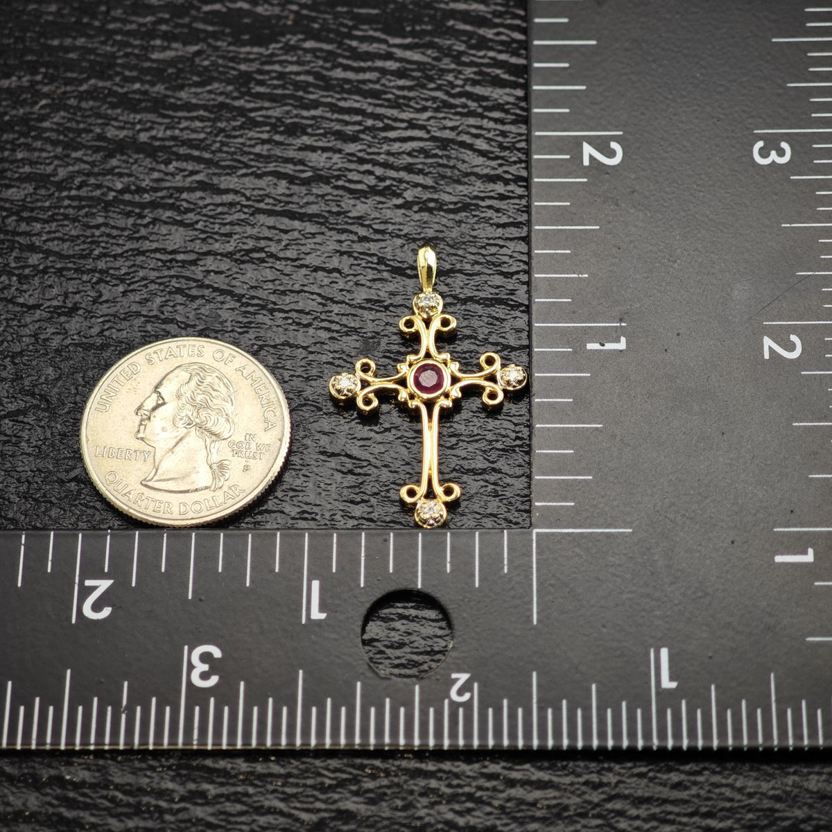 Natural Ruby Diamonds 14K Gold Cross Pendant P3103