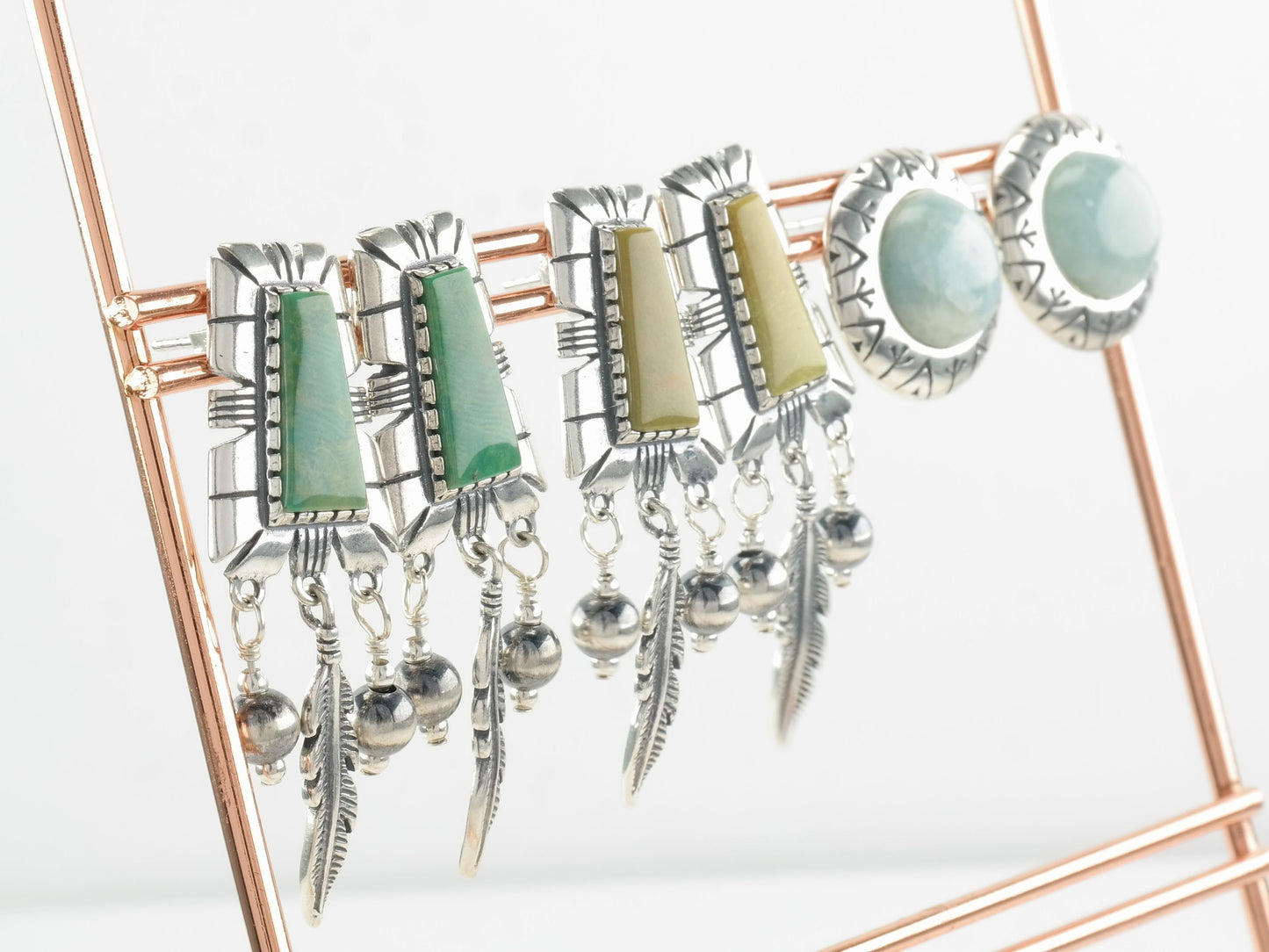 Choice of Carolyn Pollack Sterling Silver Turquoise, Larimar, Feather, Stamped Earrings Dangle, Stud