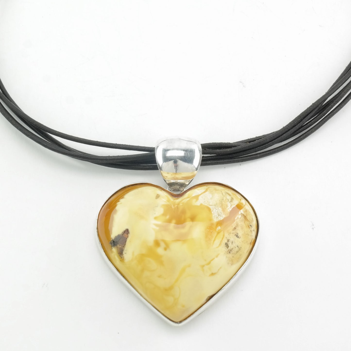 Vintage Sterling Silver Yellow Amber Heart Necklace
