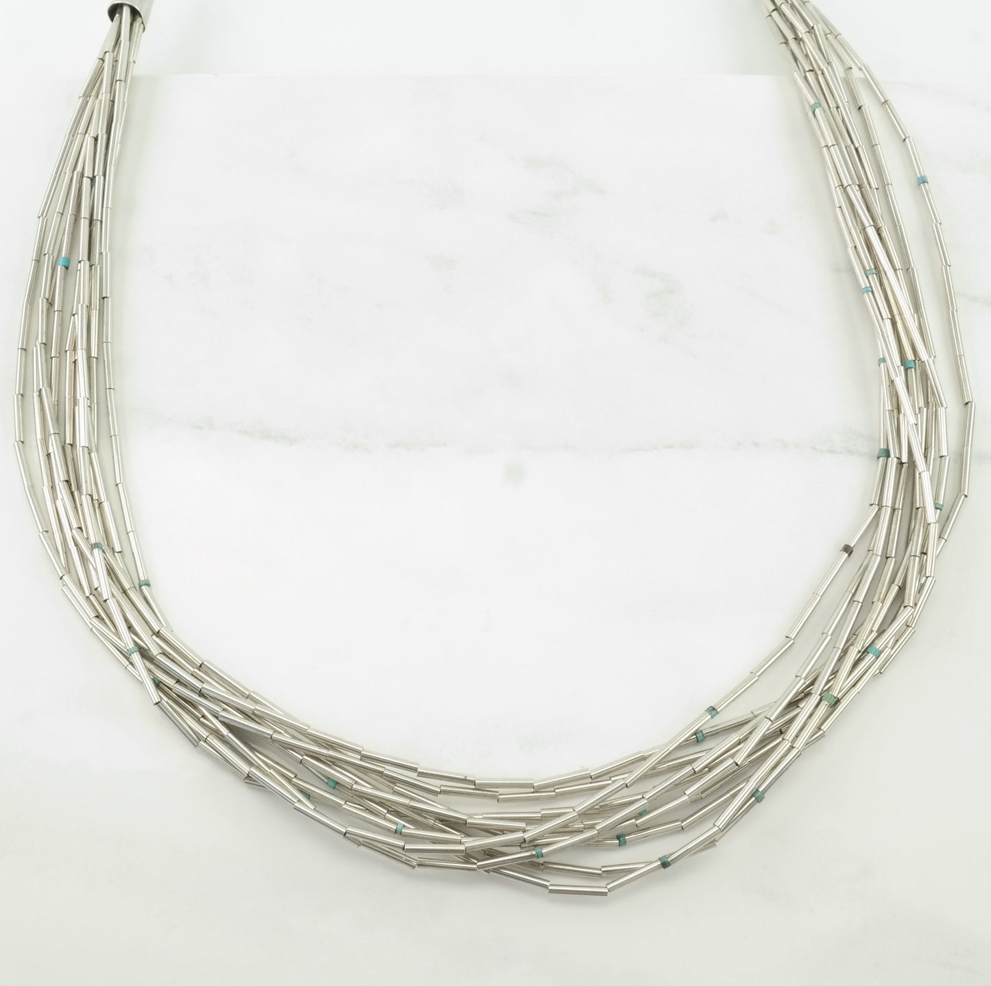 Vintage Southwest Sterling Silver Blue Turquoise Liquid Silver Necklace