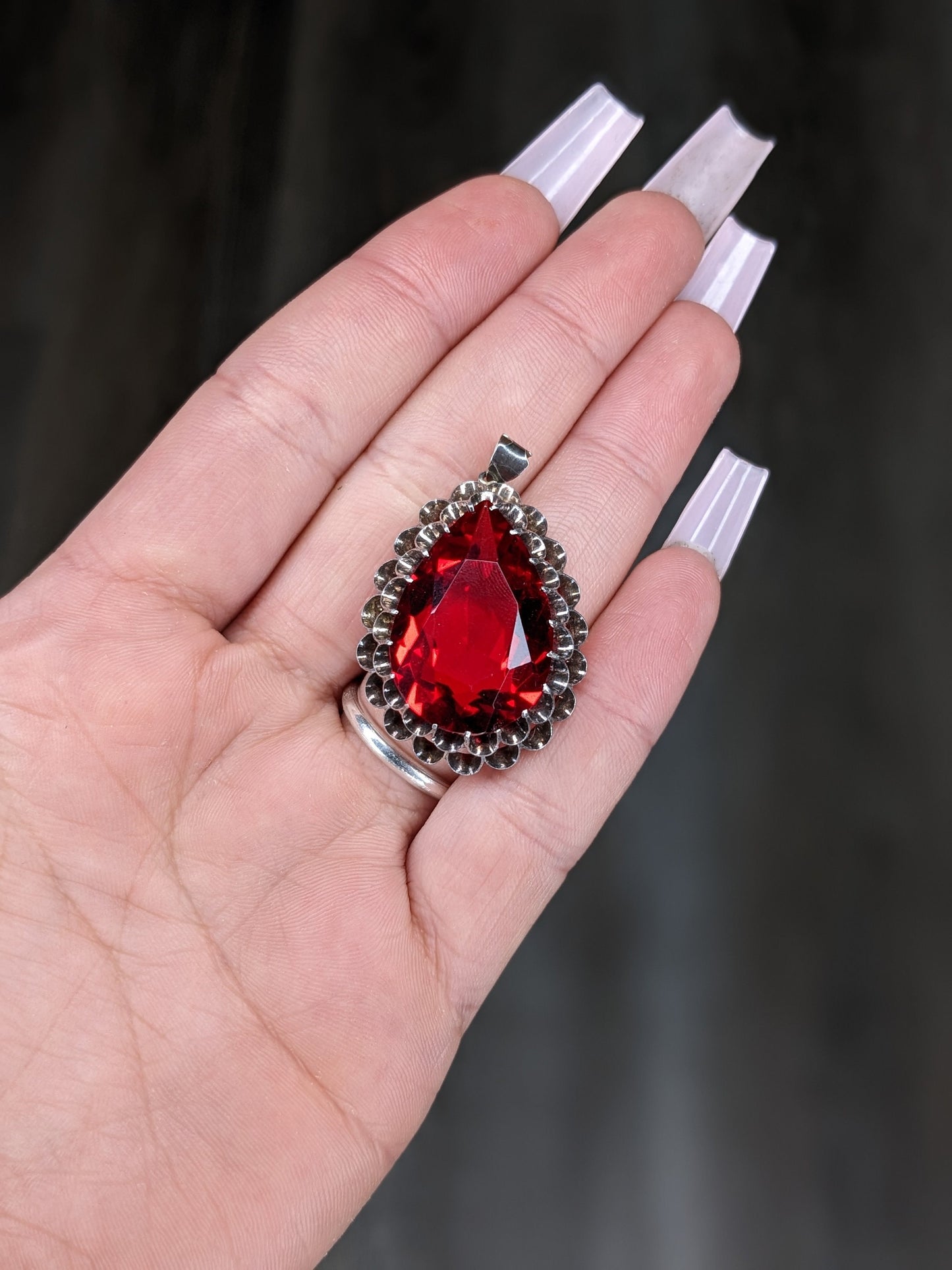 Vintage Red Paste Sterling Silver Pendant
