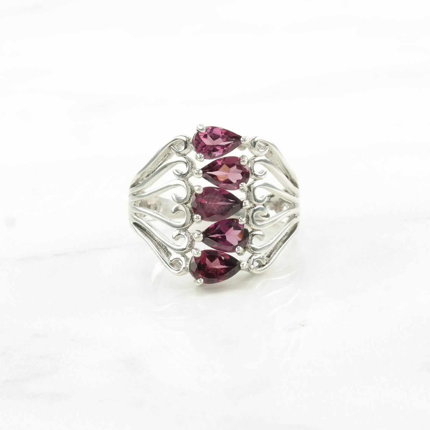 Vintage Sterling Silver Ring Garnet Pink Size 7