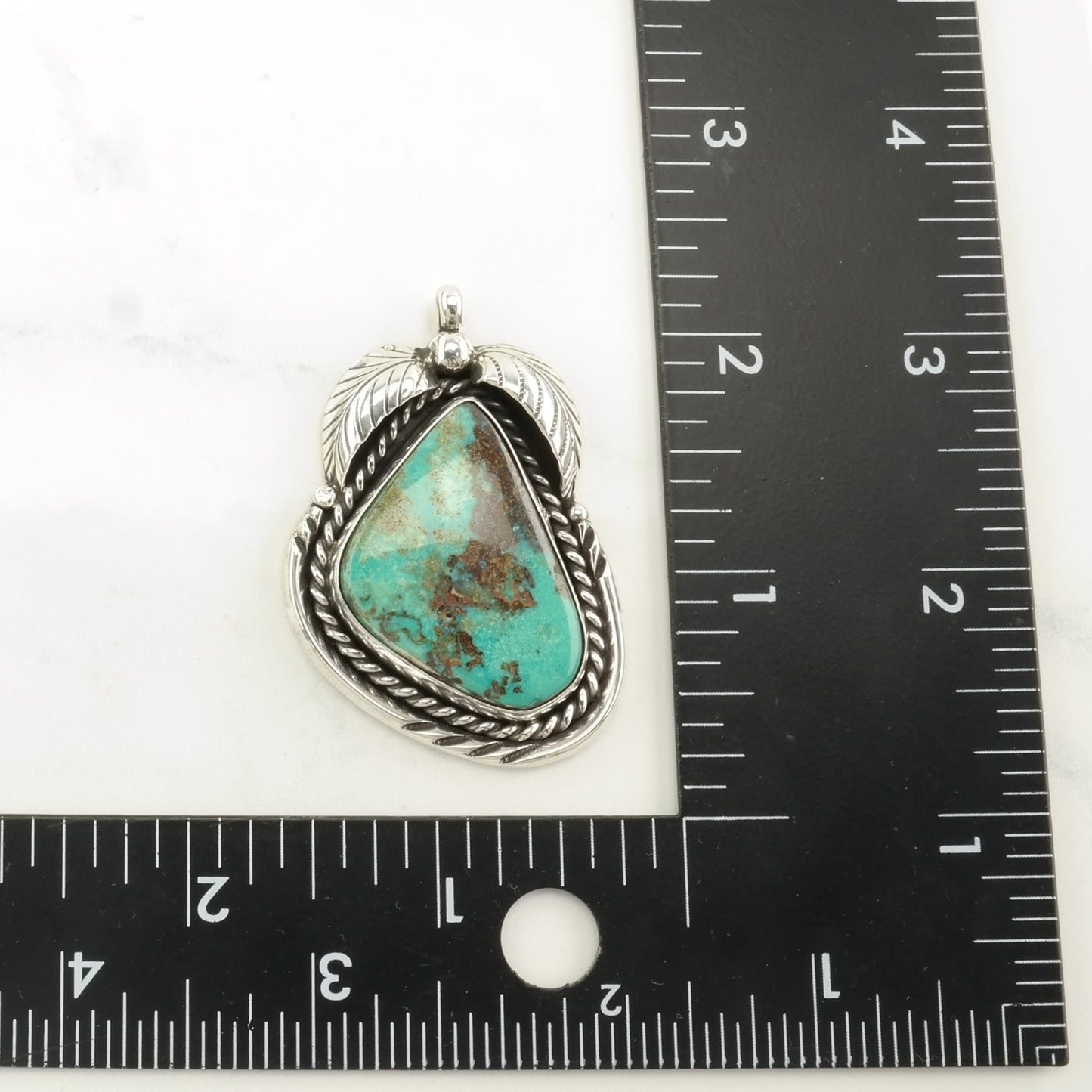 Vintage Native American Turquoise Leaf Sterling Silver Pendant