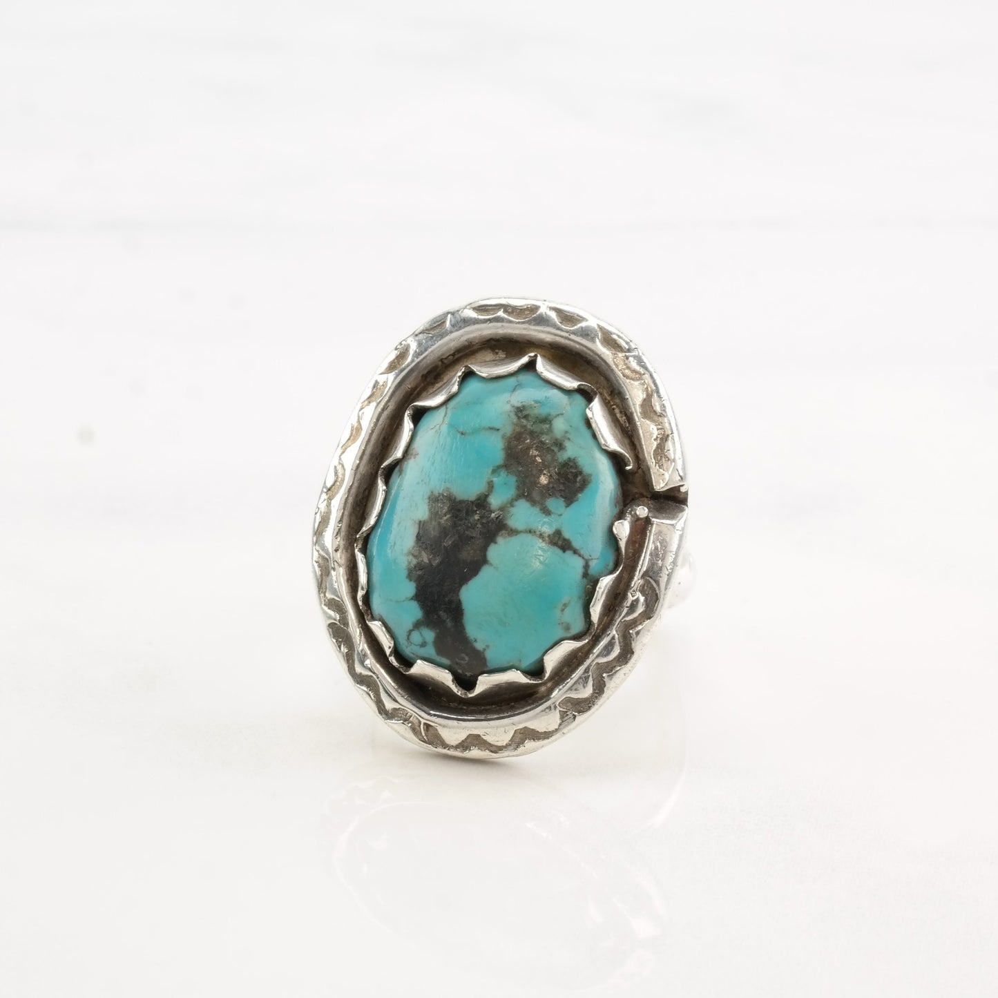 Vintage Southwest Silver Ring Turquoise Oval Sterling Size 6