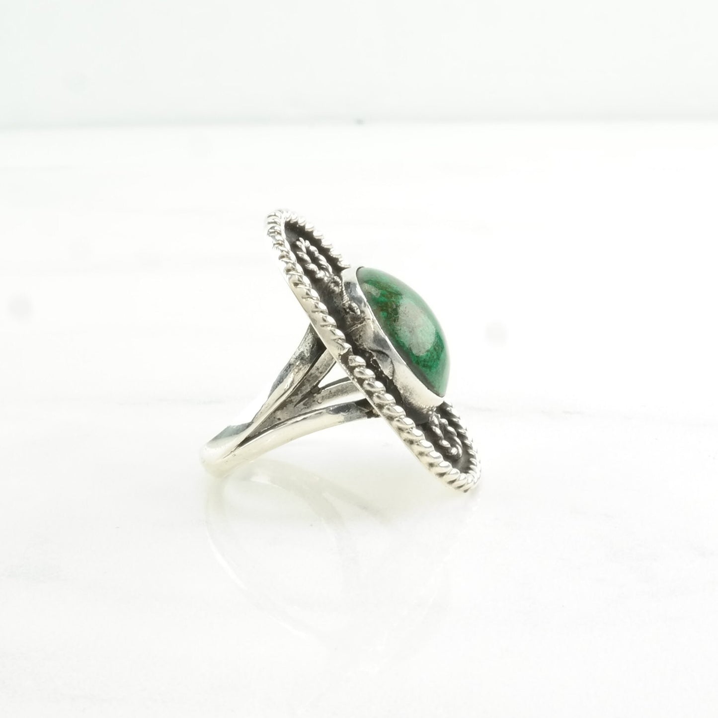 Vintage Sterling Silver Ring Azurite Rope Detail Green Size 7 1/4