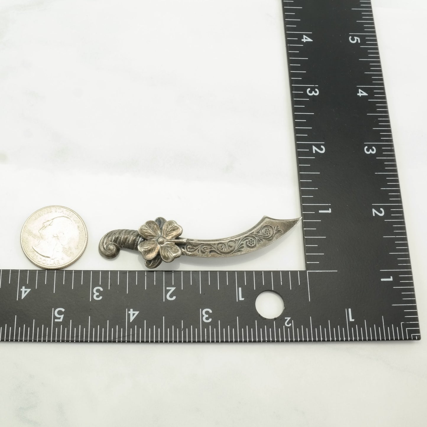 Vintage Brooch Floral, Four Leaf Clover Scimitar Sterling Silver