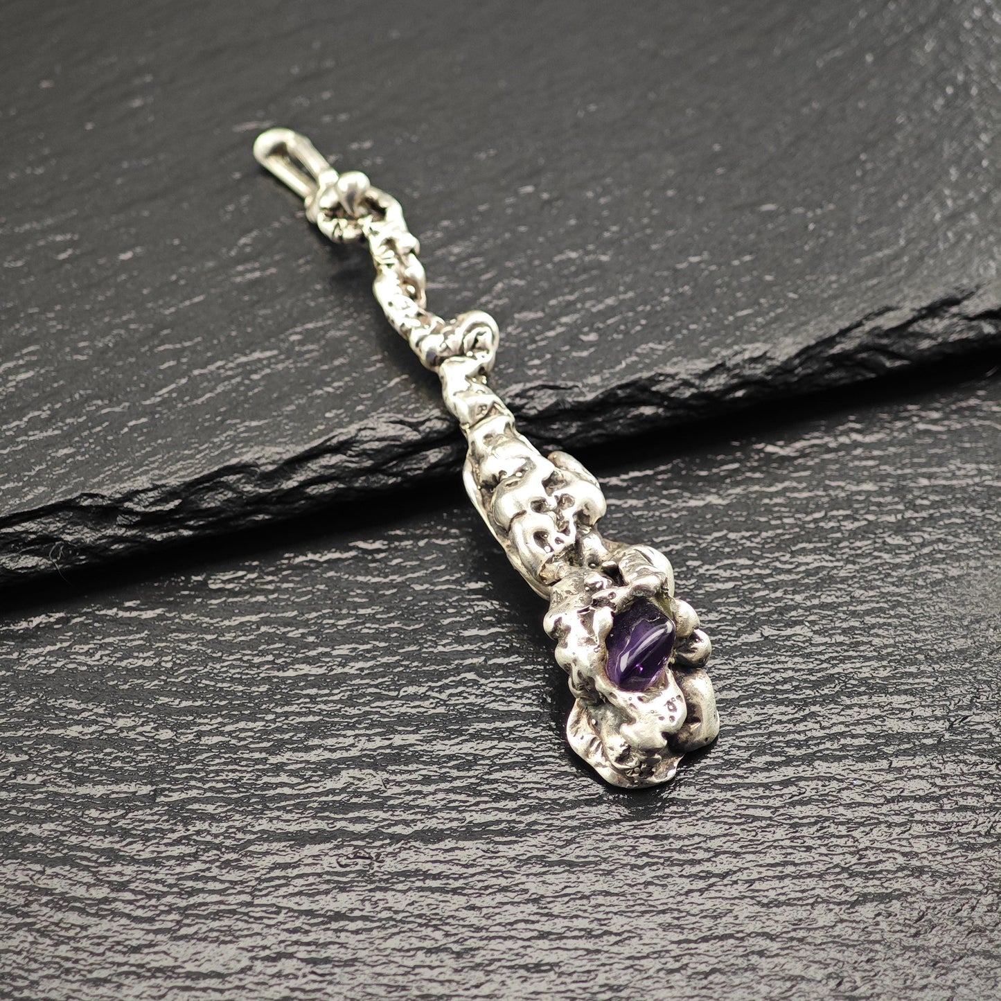 Vintage Brutalist Amethyst Pendant Sterling Silver