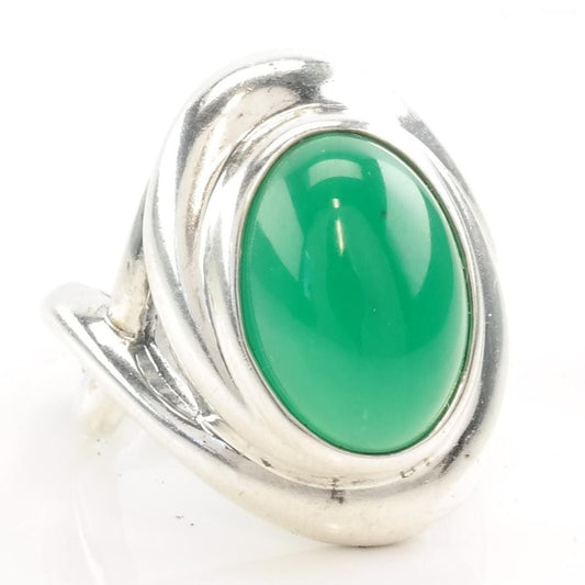 Vintage Carolyn Pollack Green Chalcedony Modernist Silver Ring Size 5 1/4
