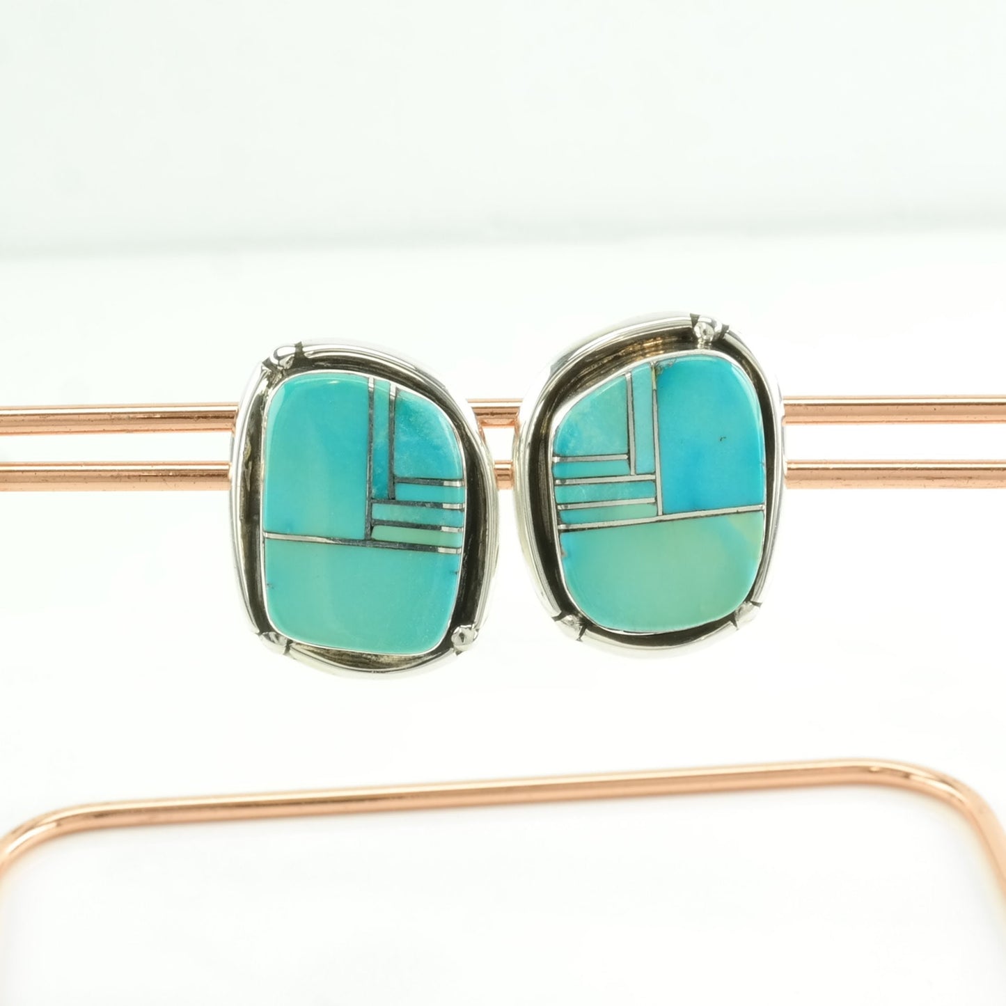 Choice of Vintage Sterling Silver Clip on Earrings, Native American Blue Turquoise Inlay