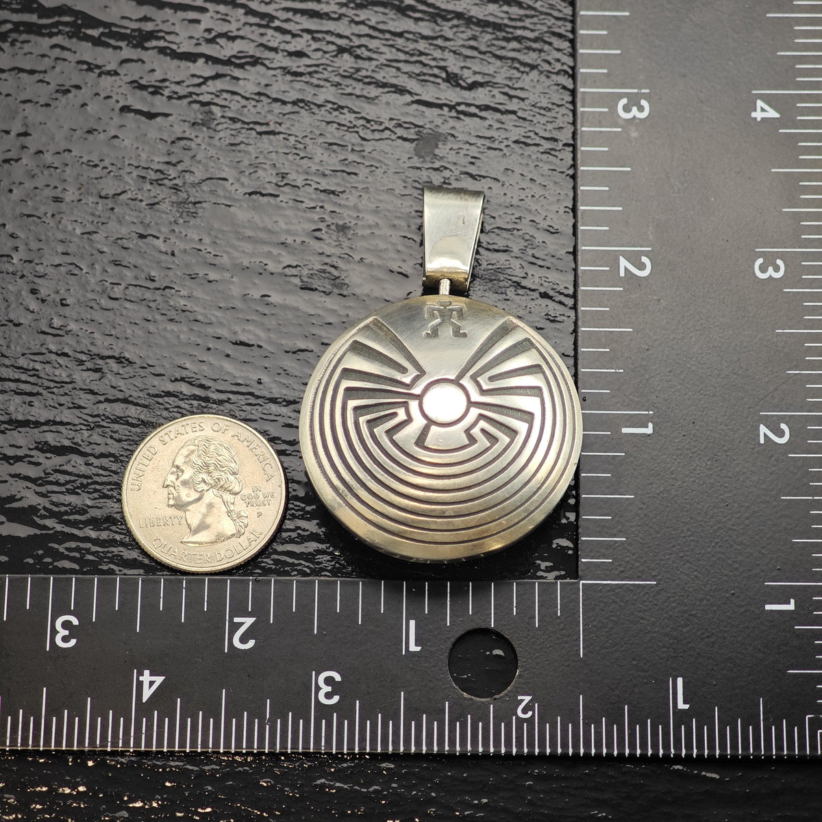 Hopi Overlay Tapuat Overlay Round Sterling Silver Pendant P3136