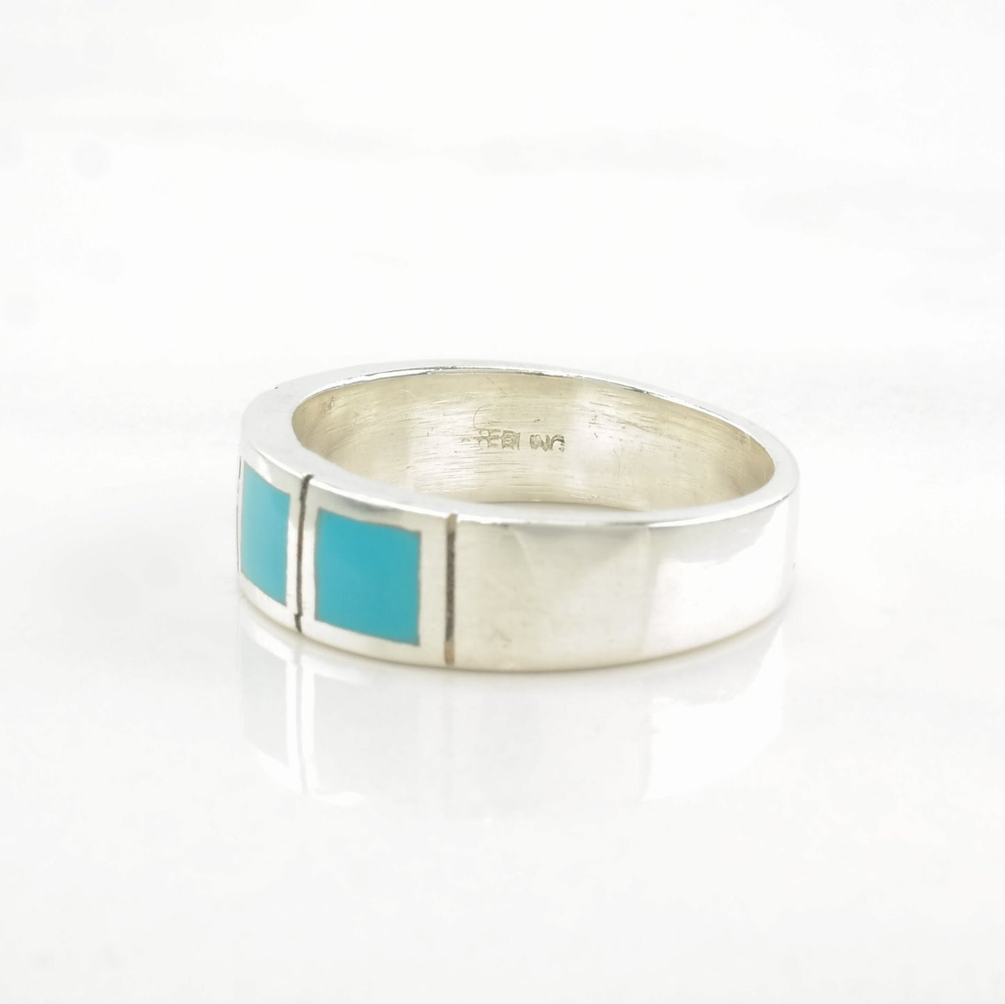 Vintage Southwest Silver Ring Turquoise Inlay Sterling Size 5 3/4