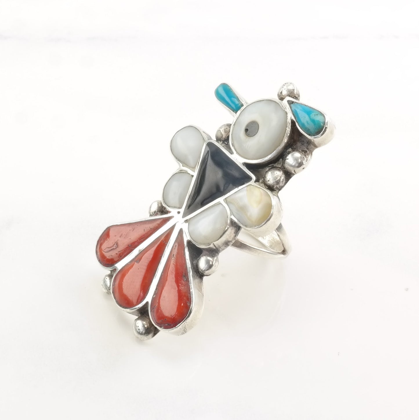Vintage Sterling Silver Thunderbird Ring with Multi-Stone Inlay