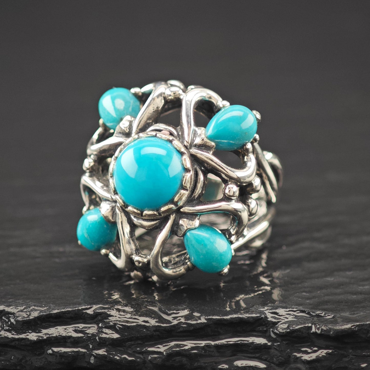 Carolyn Pollack Block Turquoise Ring Sterling Silver