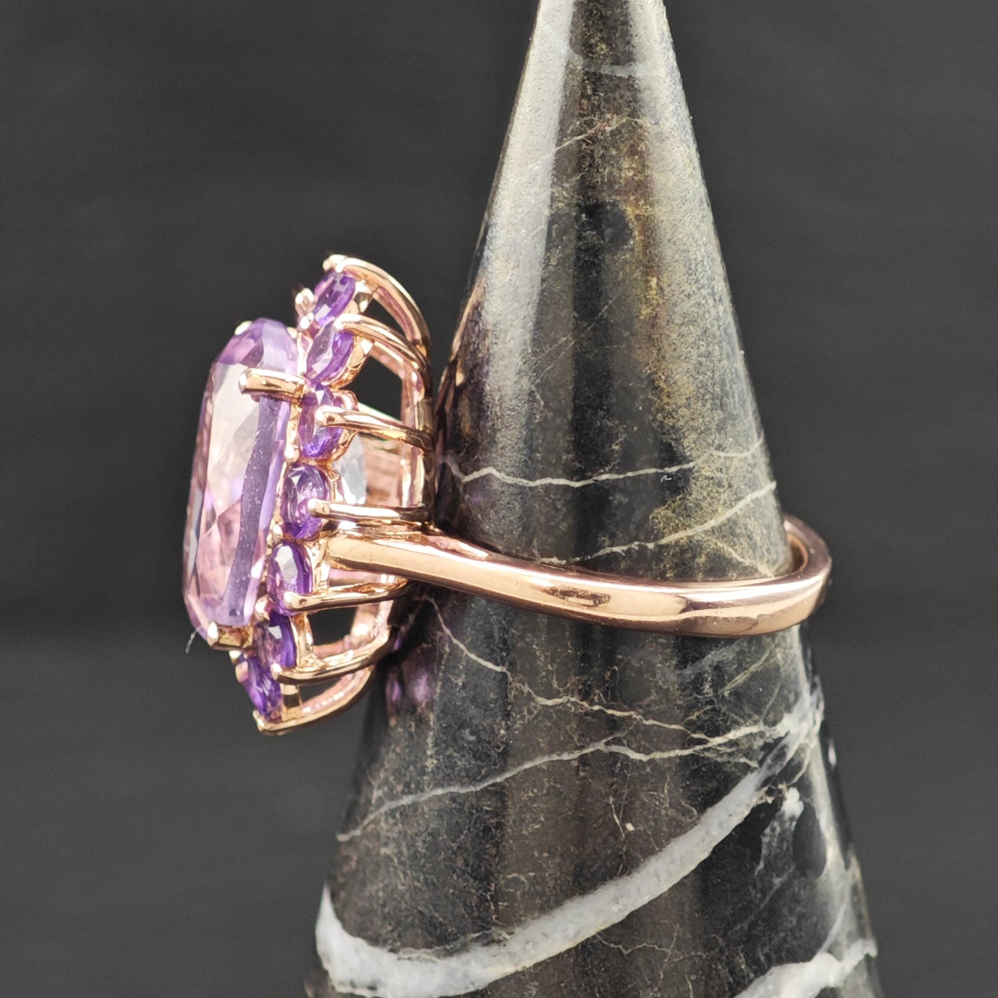 Floral Amethyst 14K Rose Gold Plated Ring Sterling Silver Sz 6 1/4 R6166