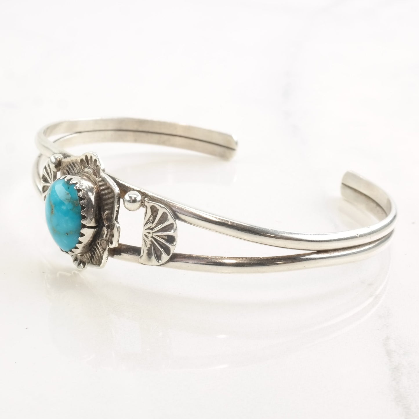 Native American Sterling Silver Cuff Bracelet Turquoise Oval