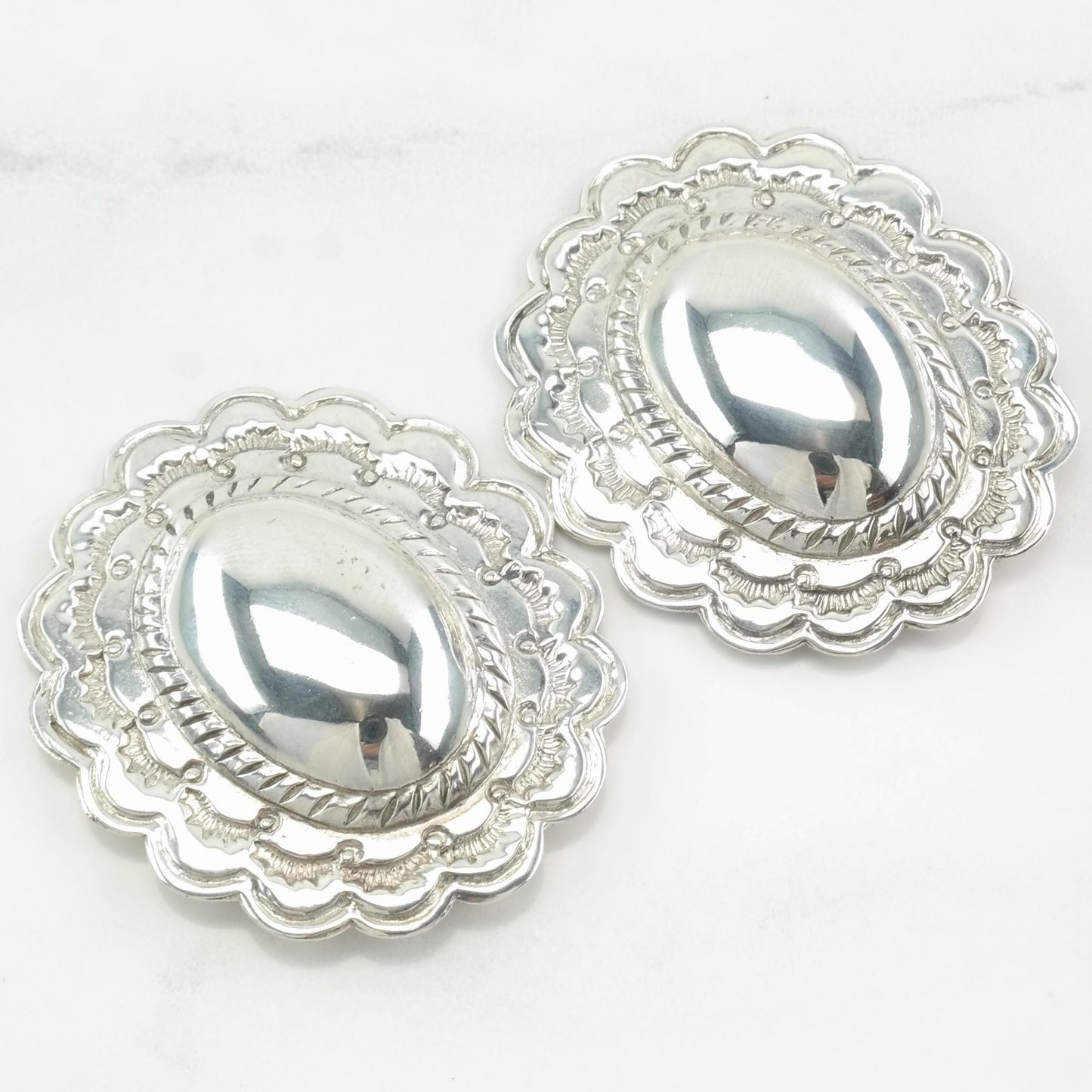Sterling Silver Scallop Stamped Earrings Clip on