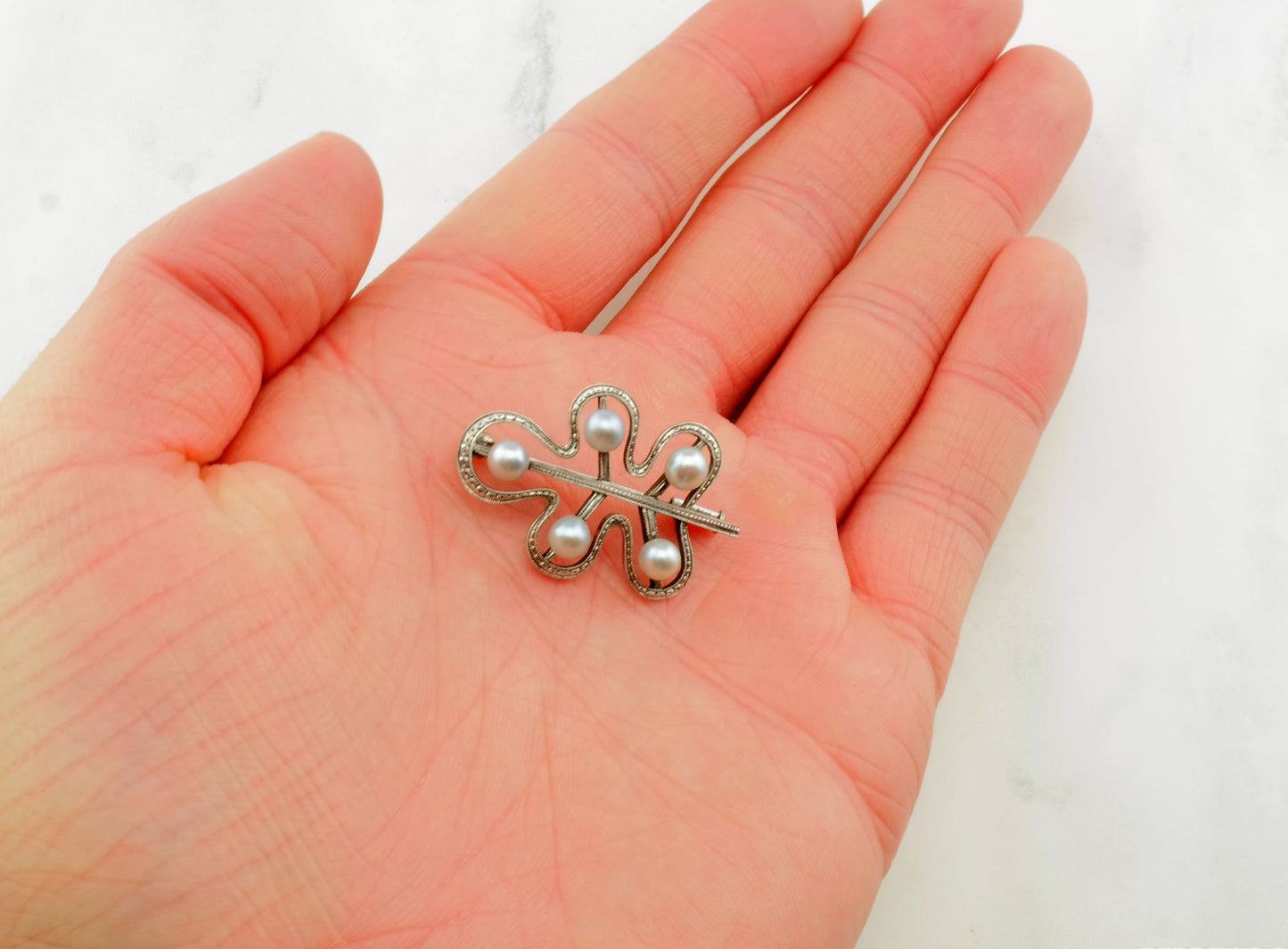 Modernist Sterling Silver Pearl Brooch
