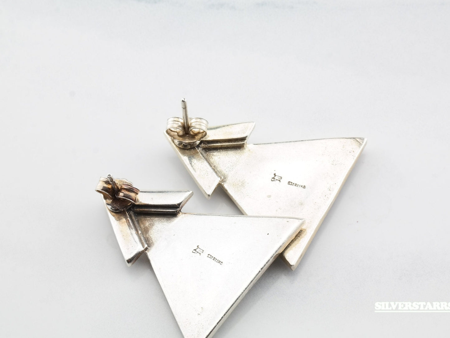 Geometric Sterling Silver Blue Black Enamel Marcasite Earrings