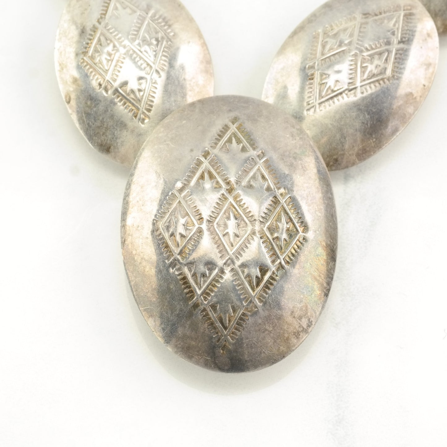 Vintage Native American Sterling Silver Flat Beads Stamped Necklace