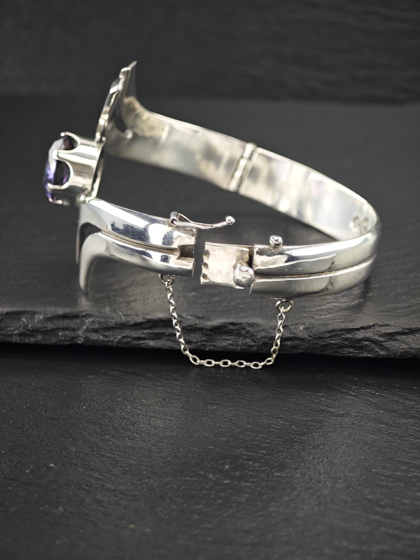 Taxco Color Change Corundum, Bangle Bracelet Sterling Silver