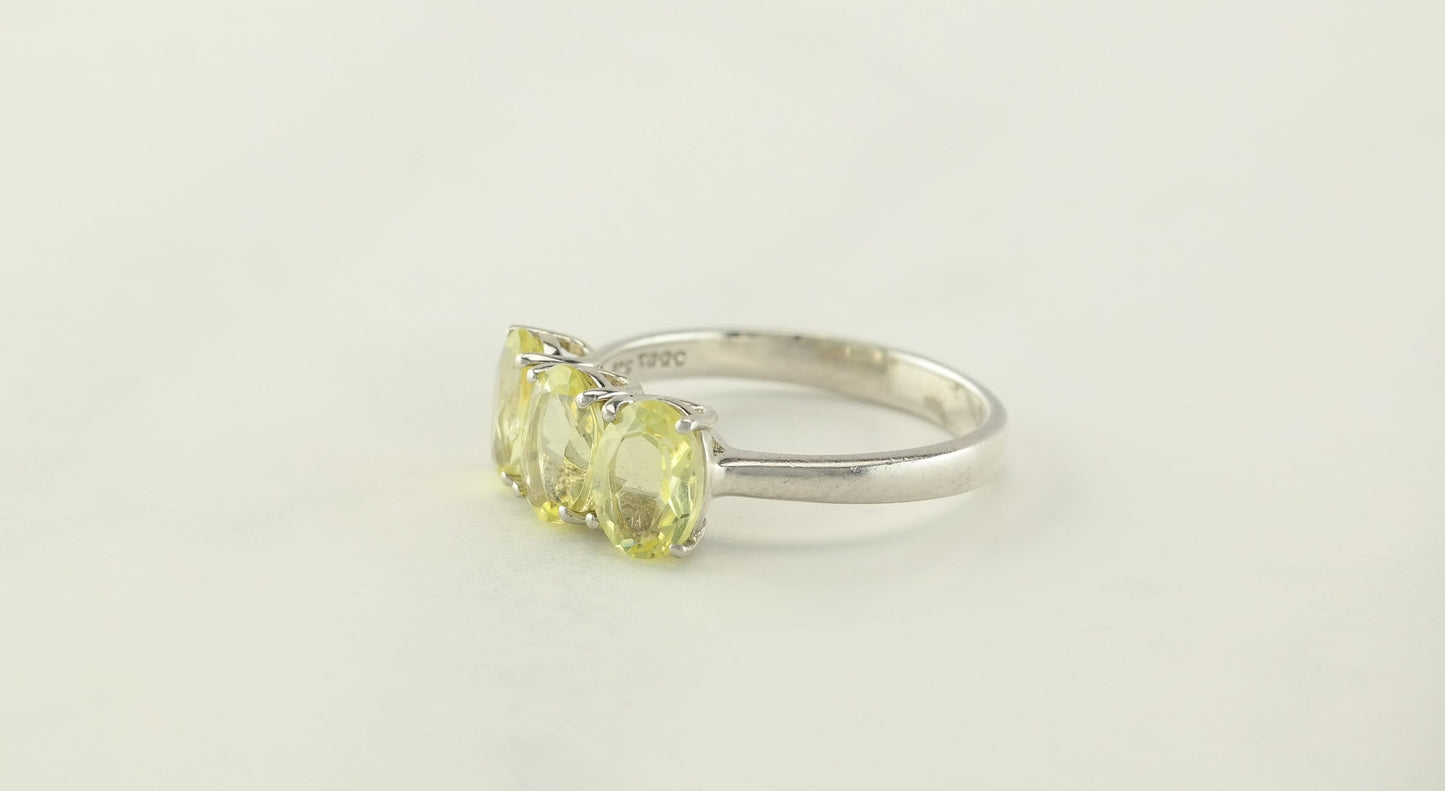 Vintage Yellow CZ Silver Ring Size 7 Three-Stone Sterling
