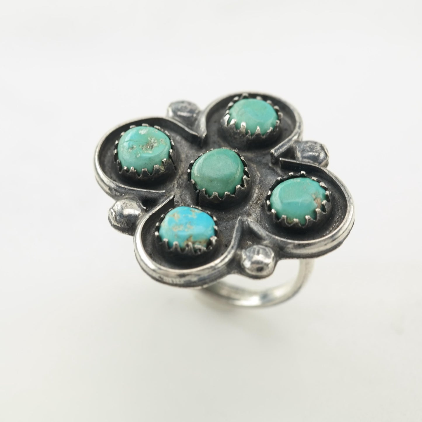 Native American Silver Ring Turquoise Cross Cluster Sterling Size 6 1/4