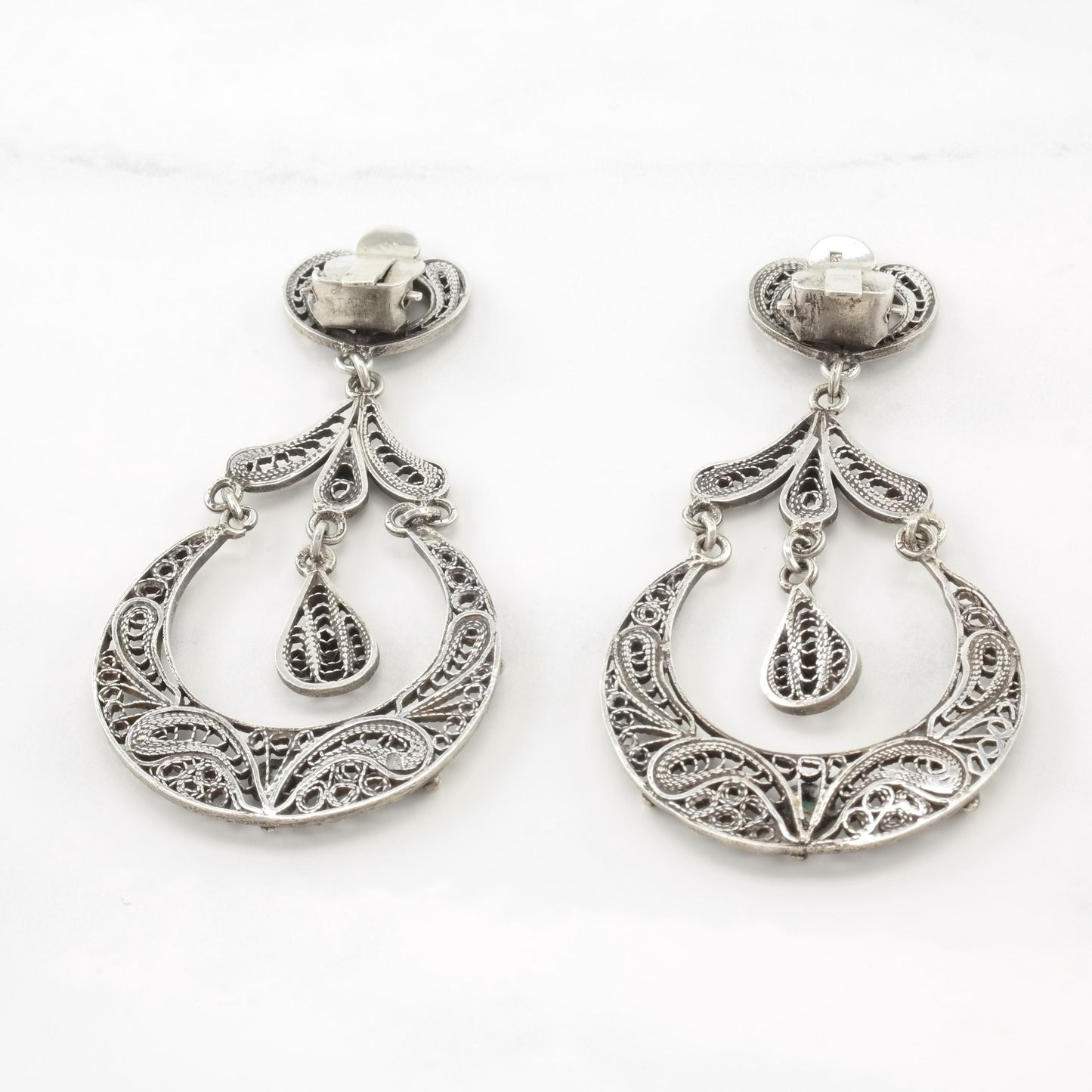 Vintage Middle Eastern, Sterling Silver Clip On/Dangle Earrings