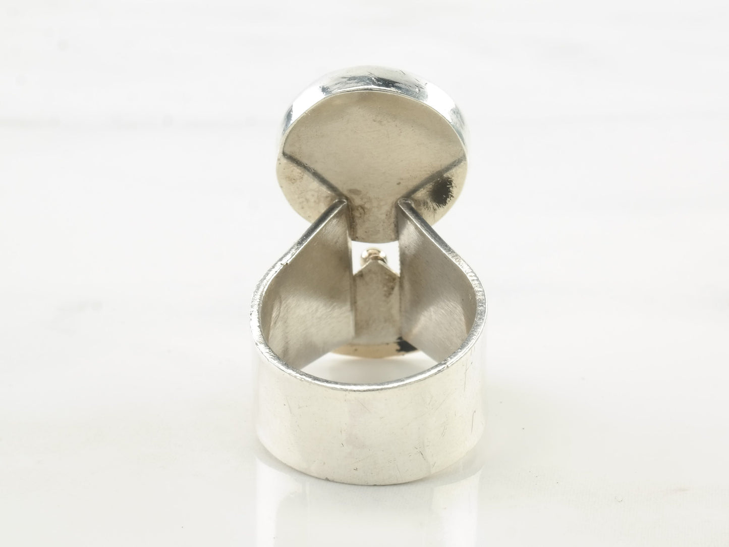 Vintage Modernist Silver Ring Pearl Two tone Sterling Size 6 1/2