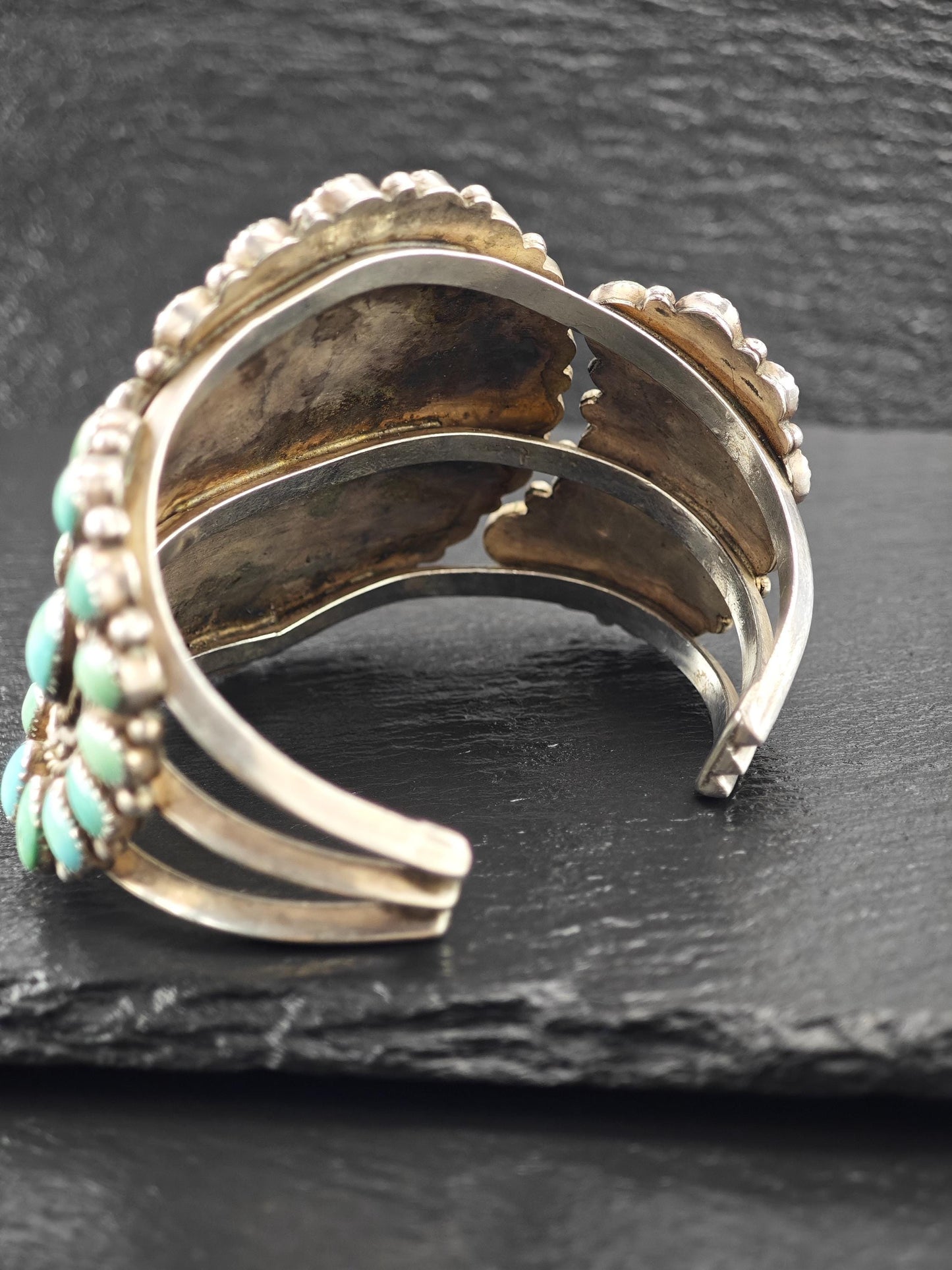 Native American Turquoise Cluster Cuff Bracelet Sterling Silver