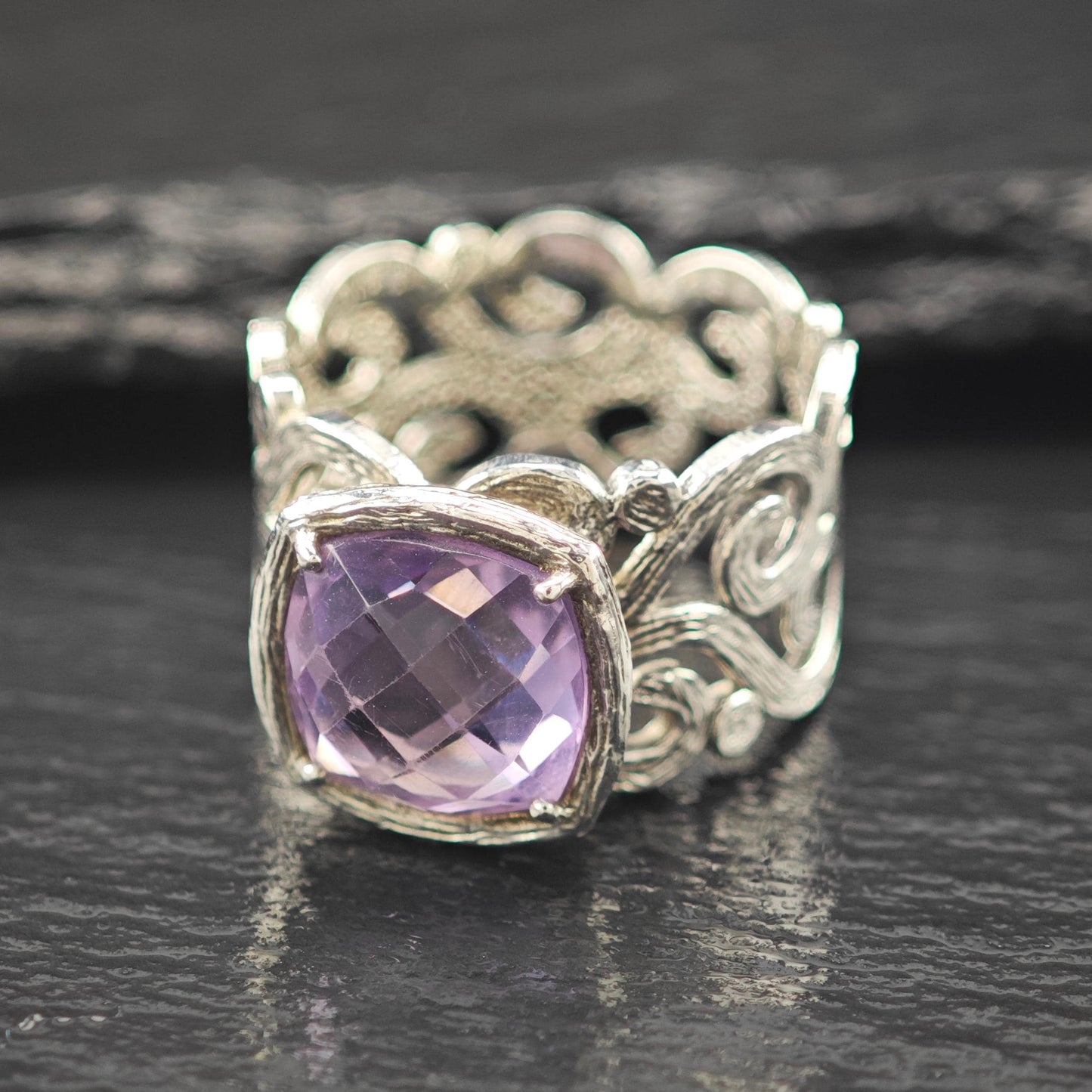 Israel Amethyst Filigree Ring Sterling Silver