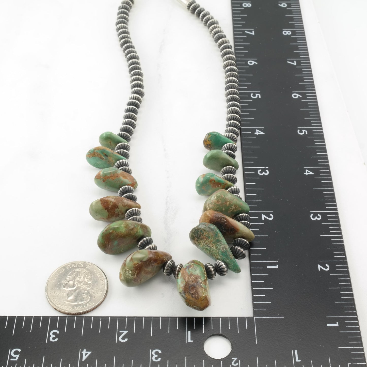 Native, Green Turquoise Sterling Silver Shell Necklace N2393