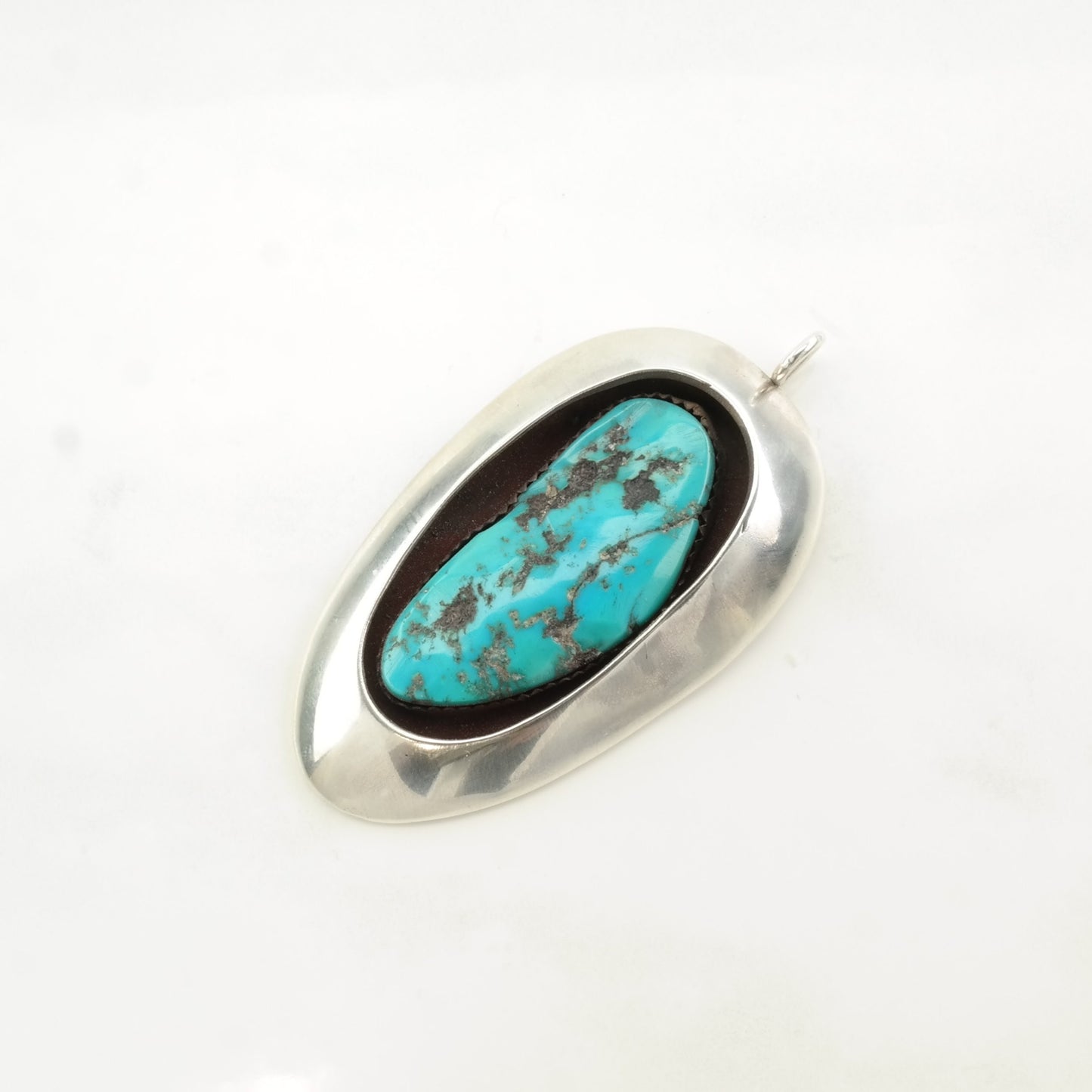 Vintage Native American Turquoise Shadowbox Sterling Silver Pendant