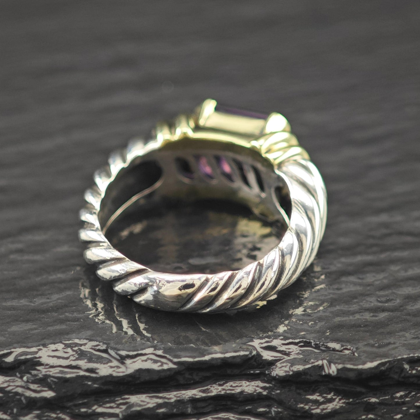 David Yurman Amethyst 14K Gold Accent Ring Sterling Silver