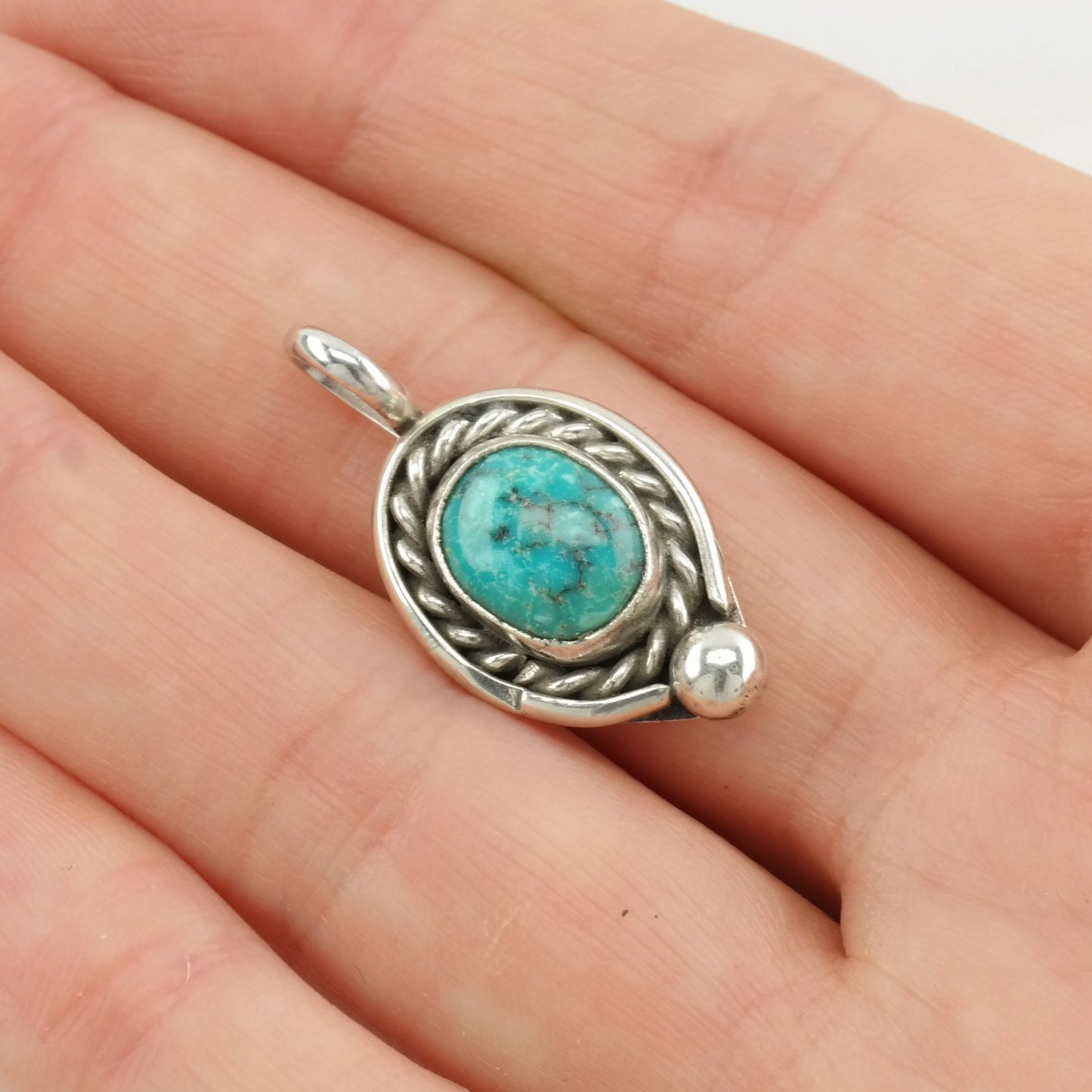 Vintage Native American Turquoise Oval Sterling Silver Pendant