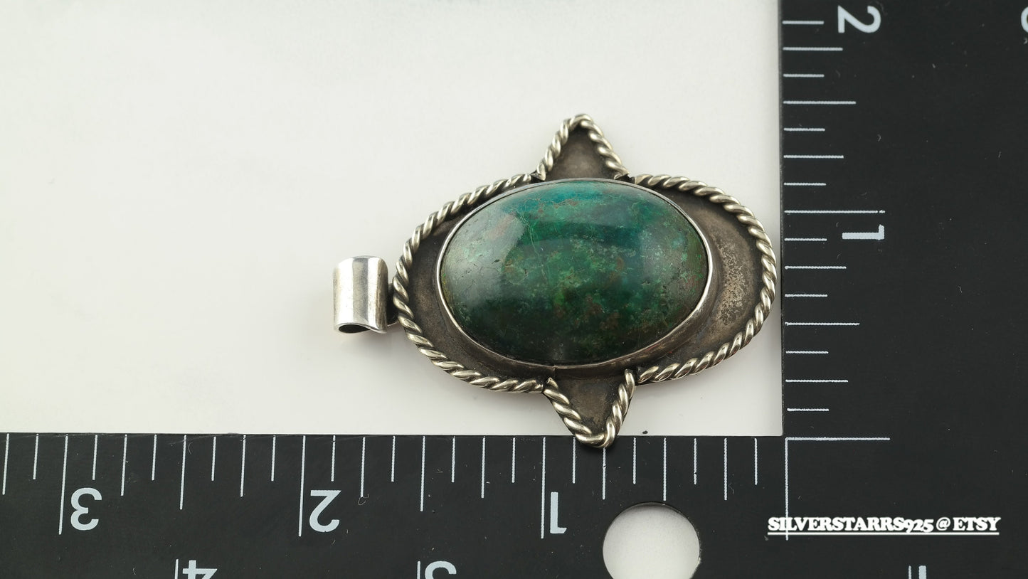 Vintage Jerusalem Stone Hand of Hamsa Sterling Silver Pendant